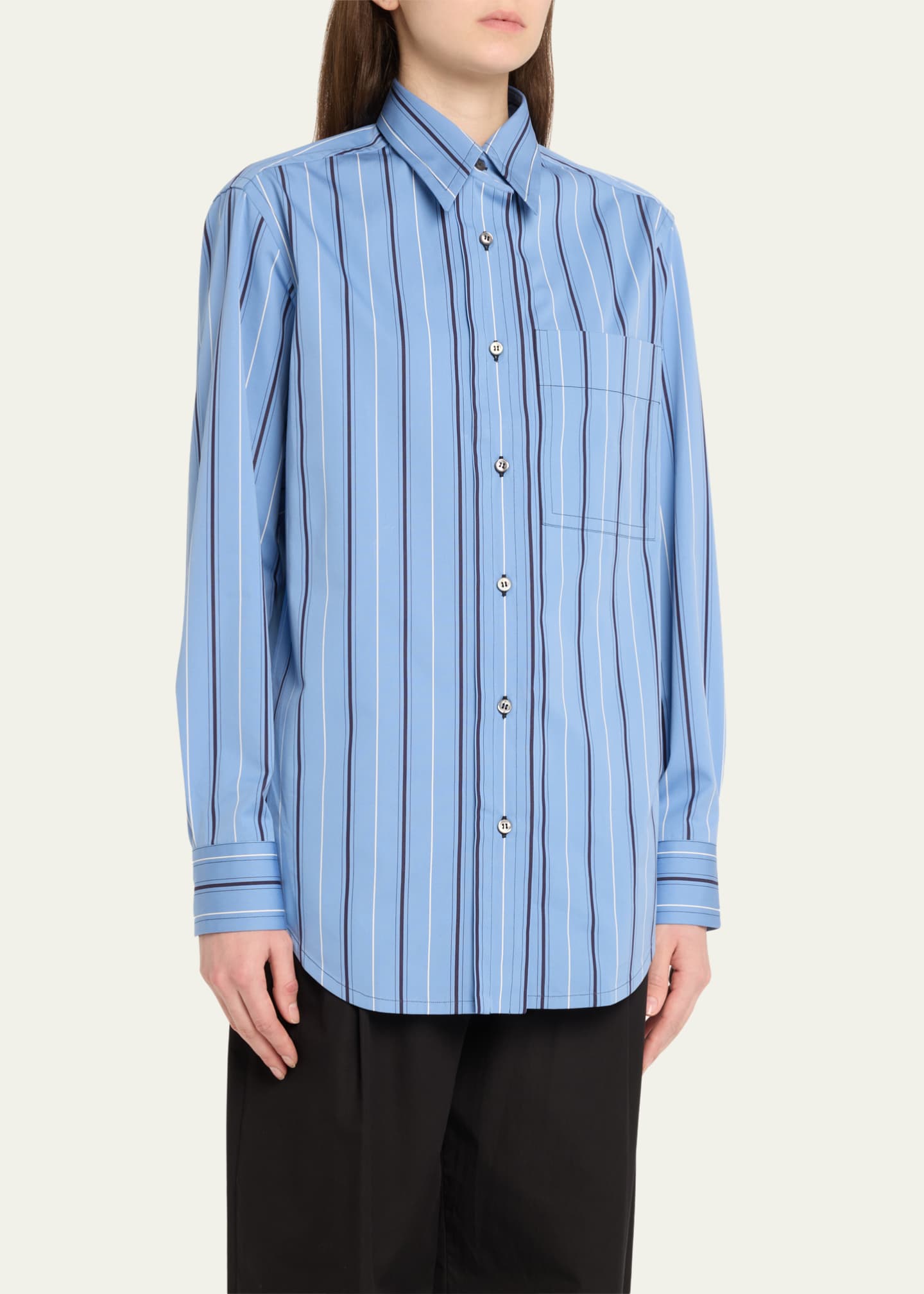 Brioni Stripe Button Down Cotton Twill Shirt Image 4 of 5
