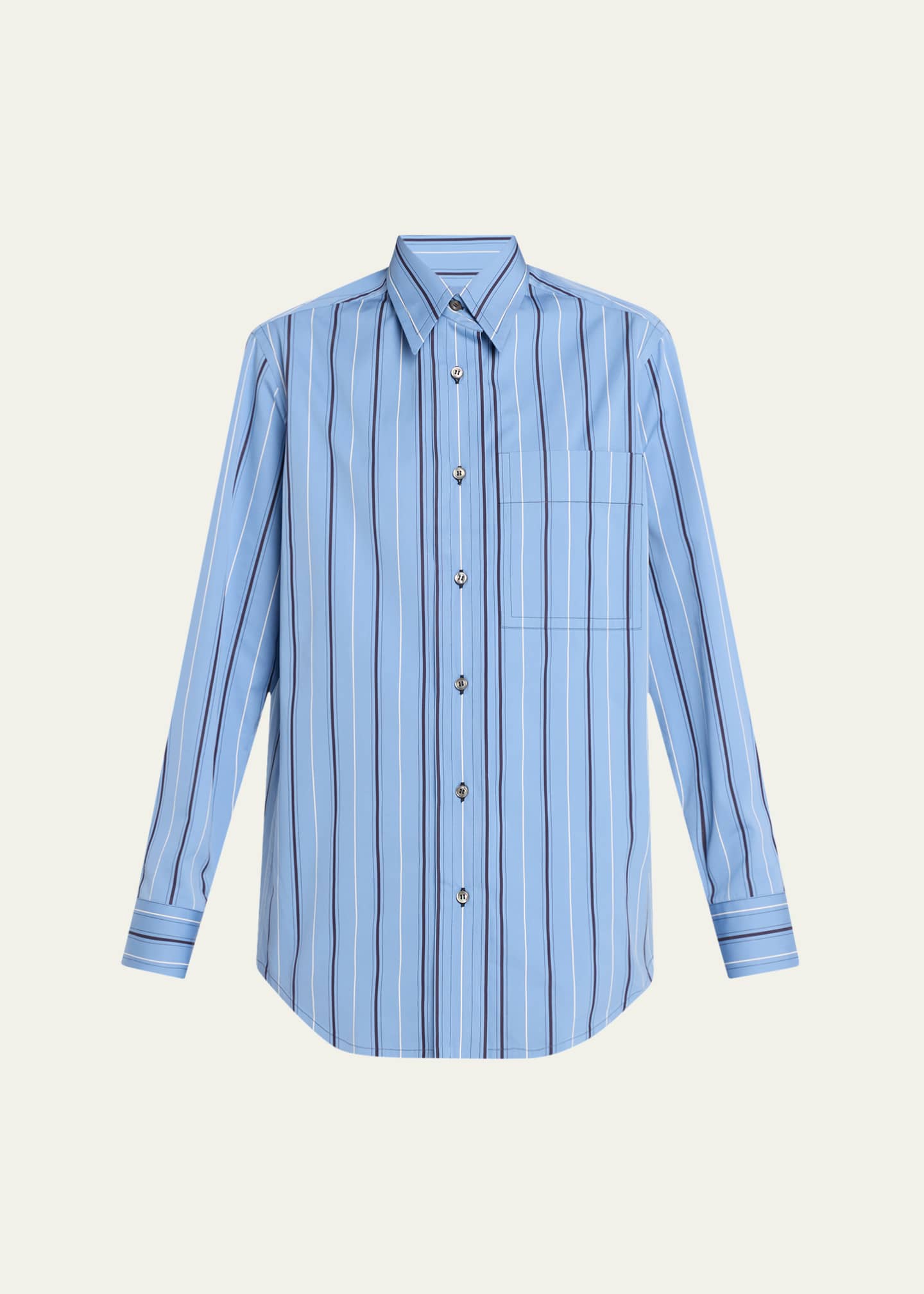 Brioni Stripe Button Down Cotton Twill Shirt Image 1 of 5