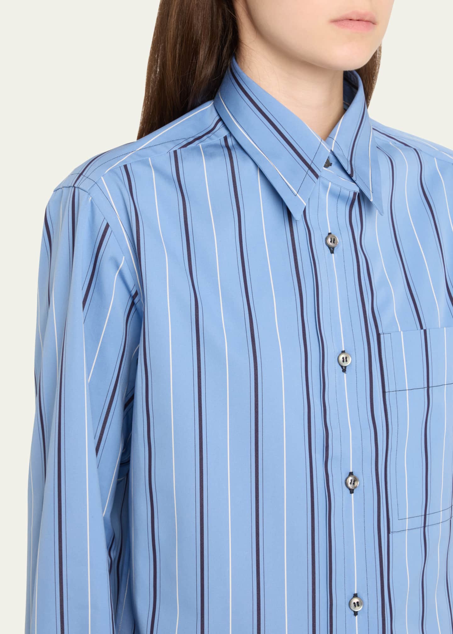Brioni Stripe Button Down Cotton Twill Shirt Image 5 of 5