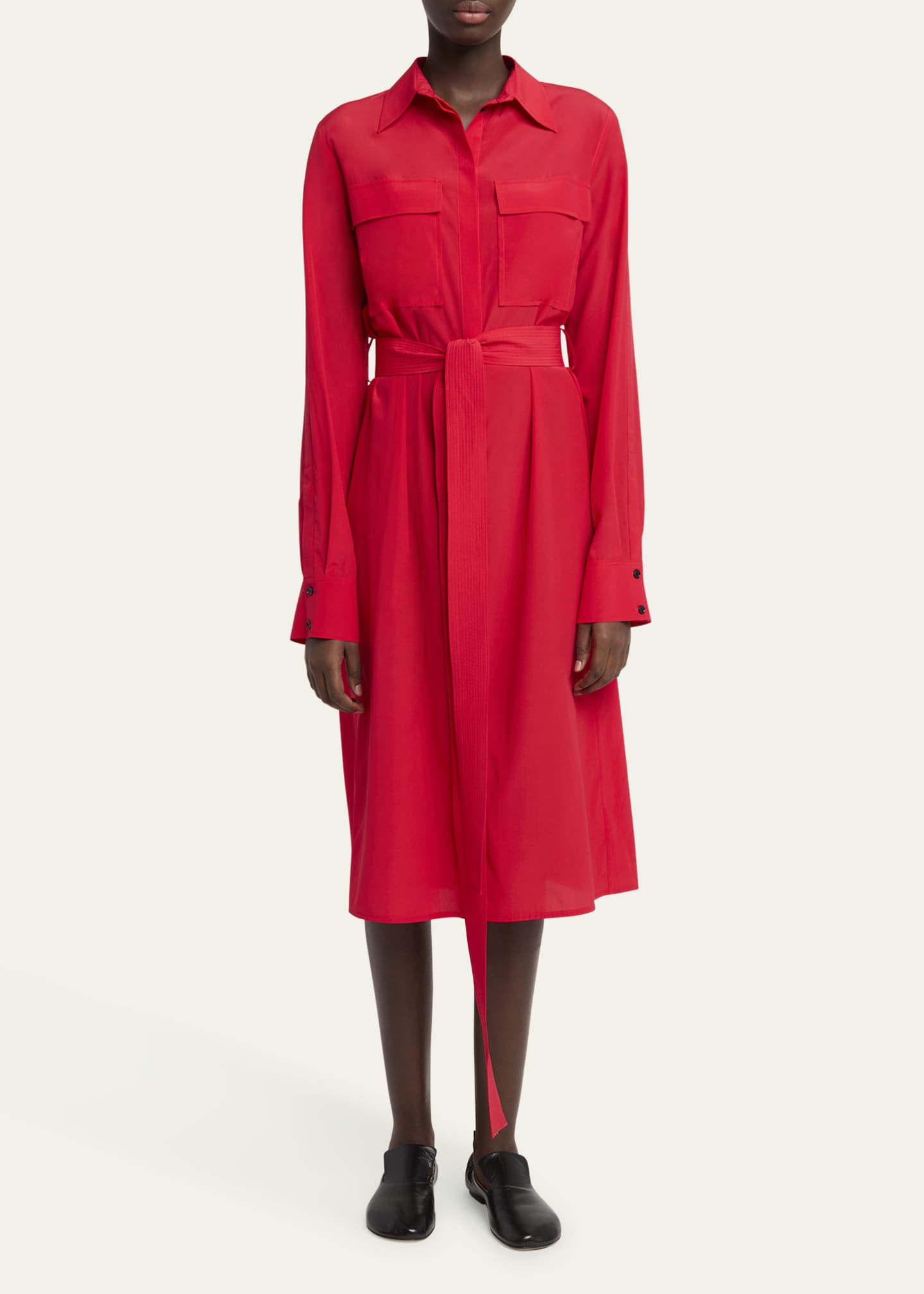 Mckenna Long-Sleeve Belted Silk-Viscose Shirtdress