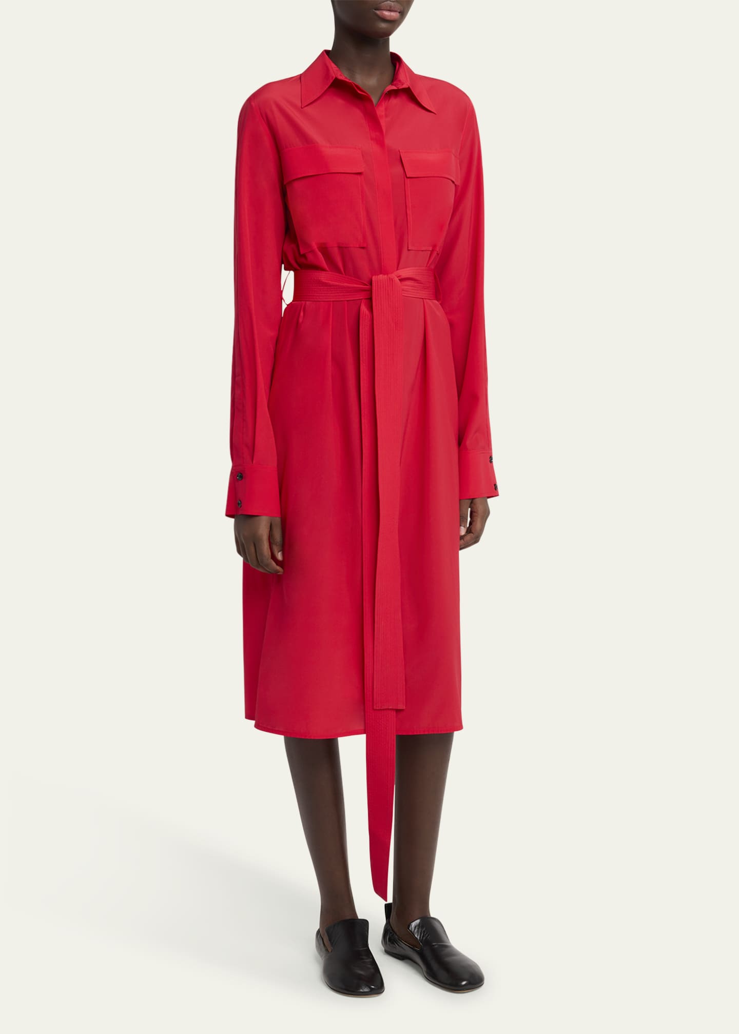 Mckenna Long-Sleeve Belted Silk-Viscose Shirtdress
