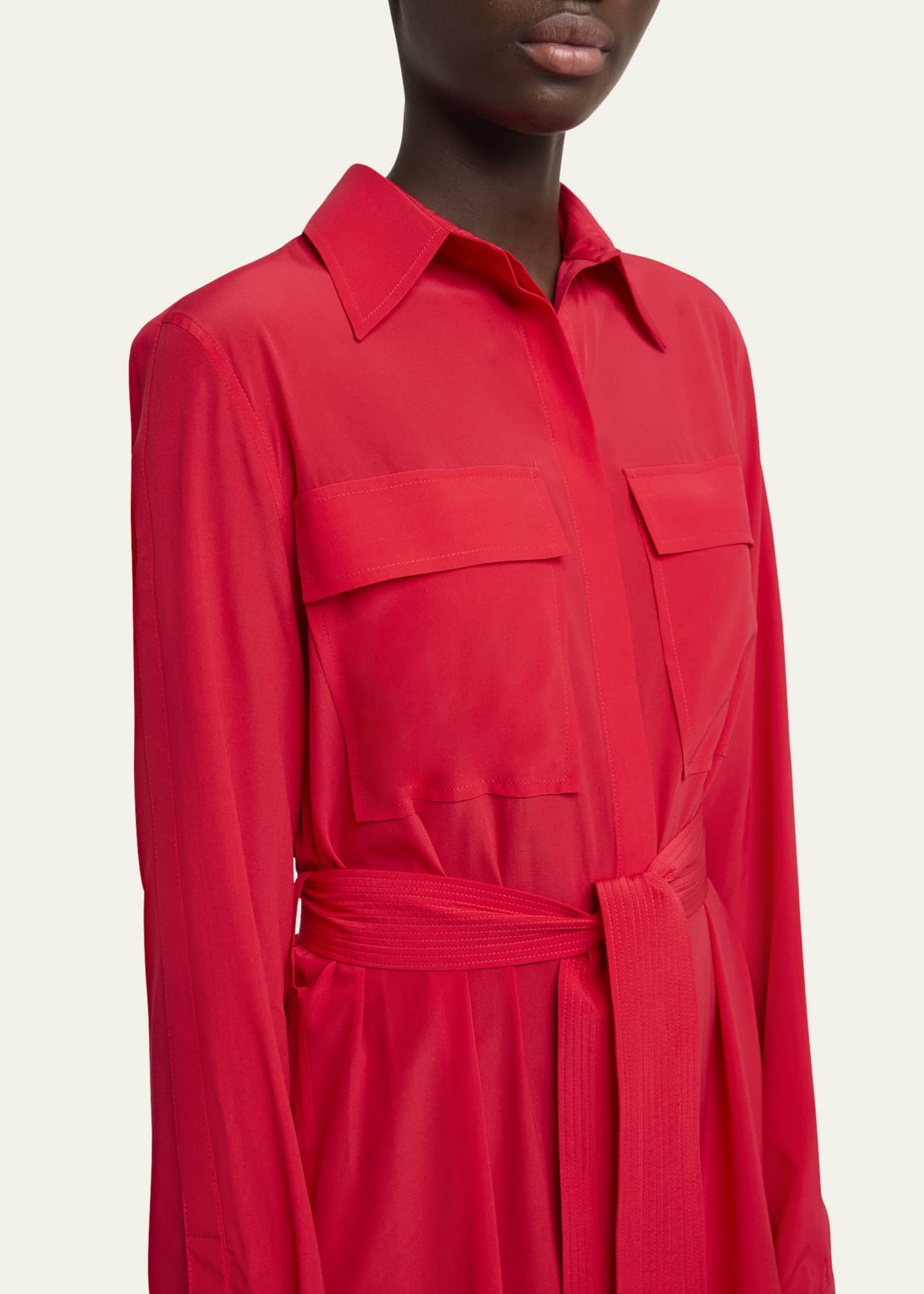 Mckenna Long-Sleeve Belted Silk-Viscose Shirtdress