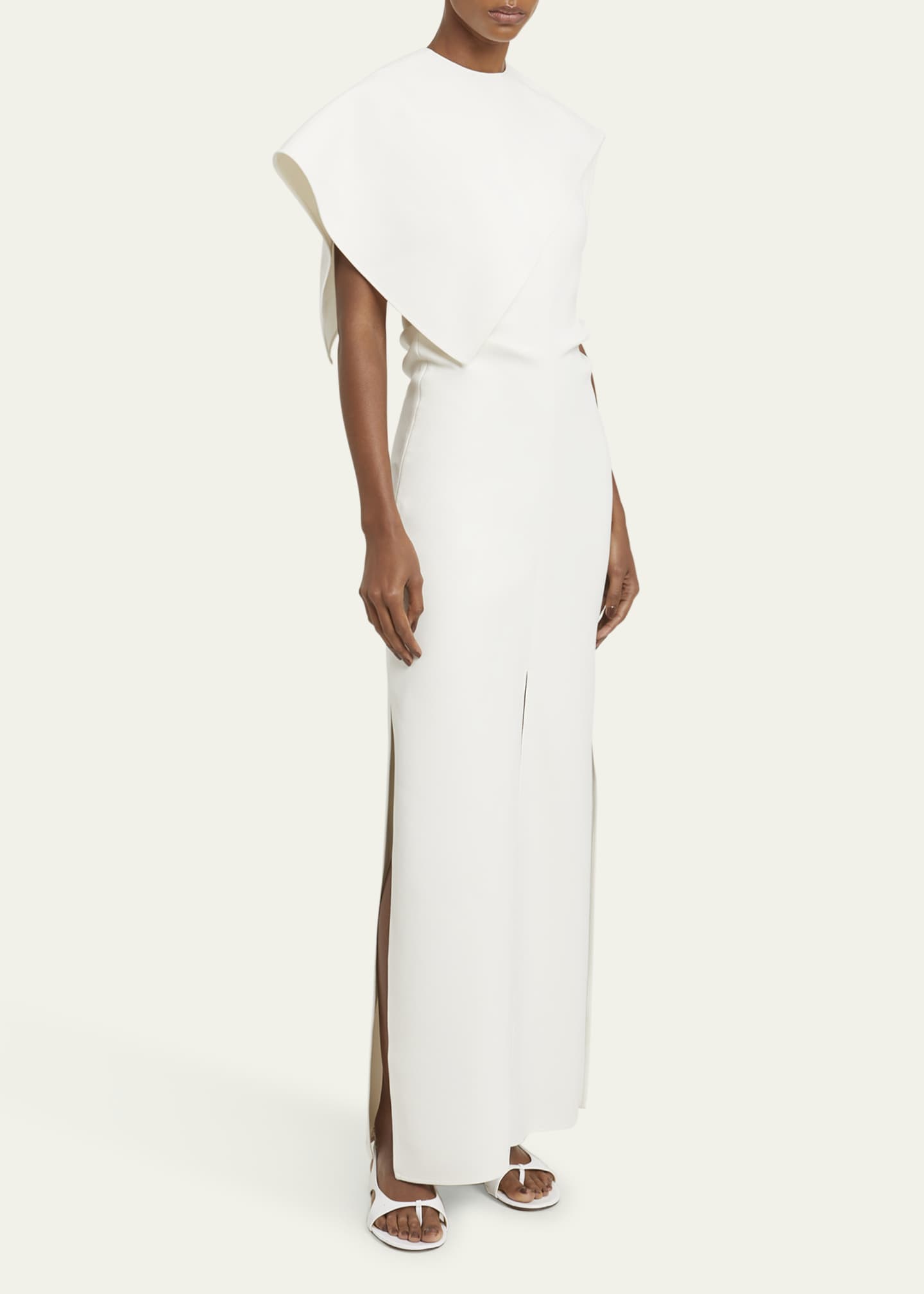 Proenza Schouler Selene Cape Bi-Stretch Suiting Maxi Dress Image 4 of 5