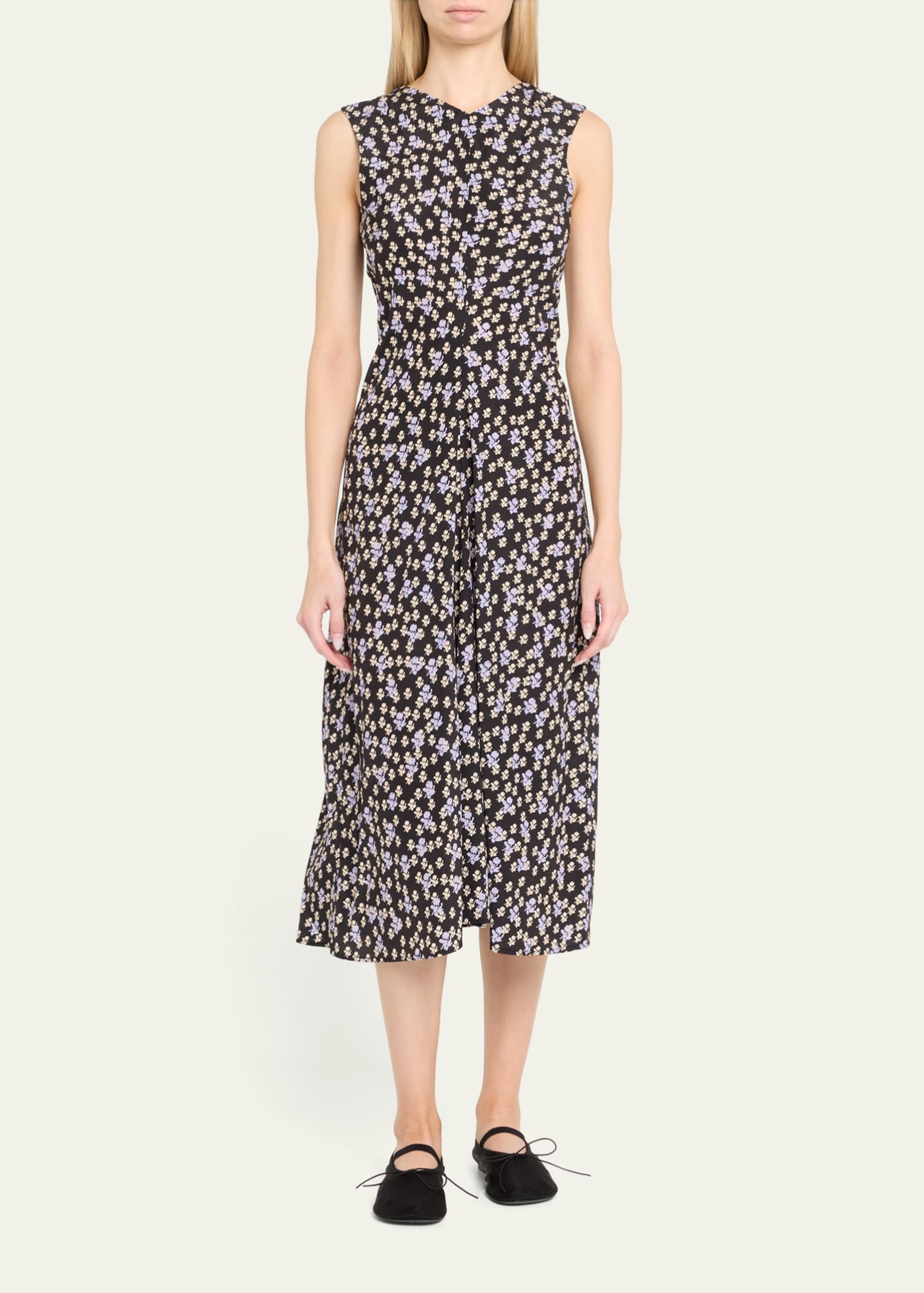 Ella Floral Ruched Satin Midi Dress - Thumbnail 2