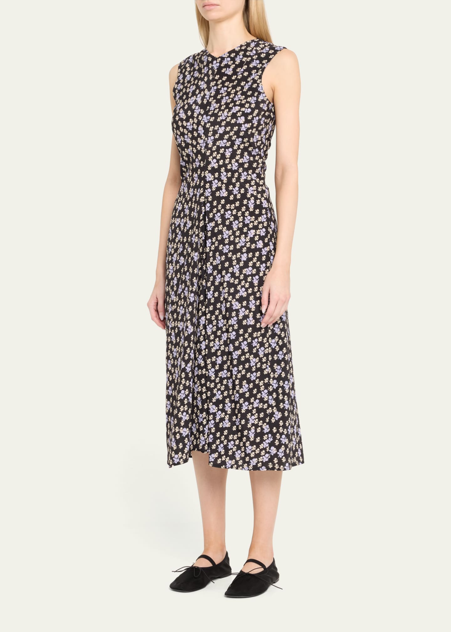 Ella Floral Ruched Satin Midi Dress - Thumbnail 4