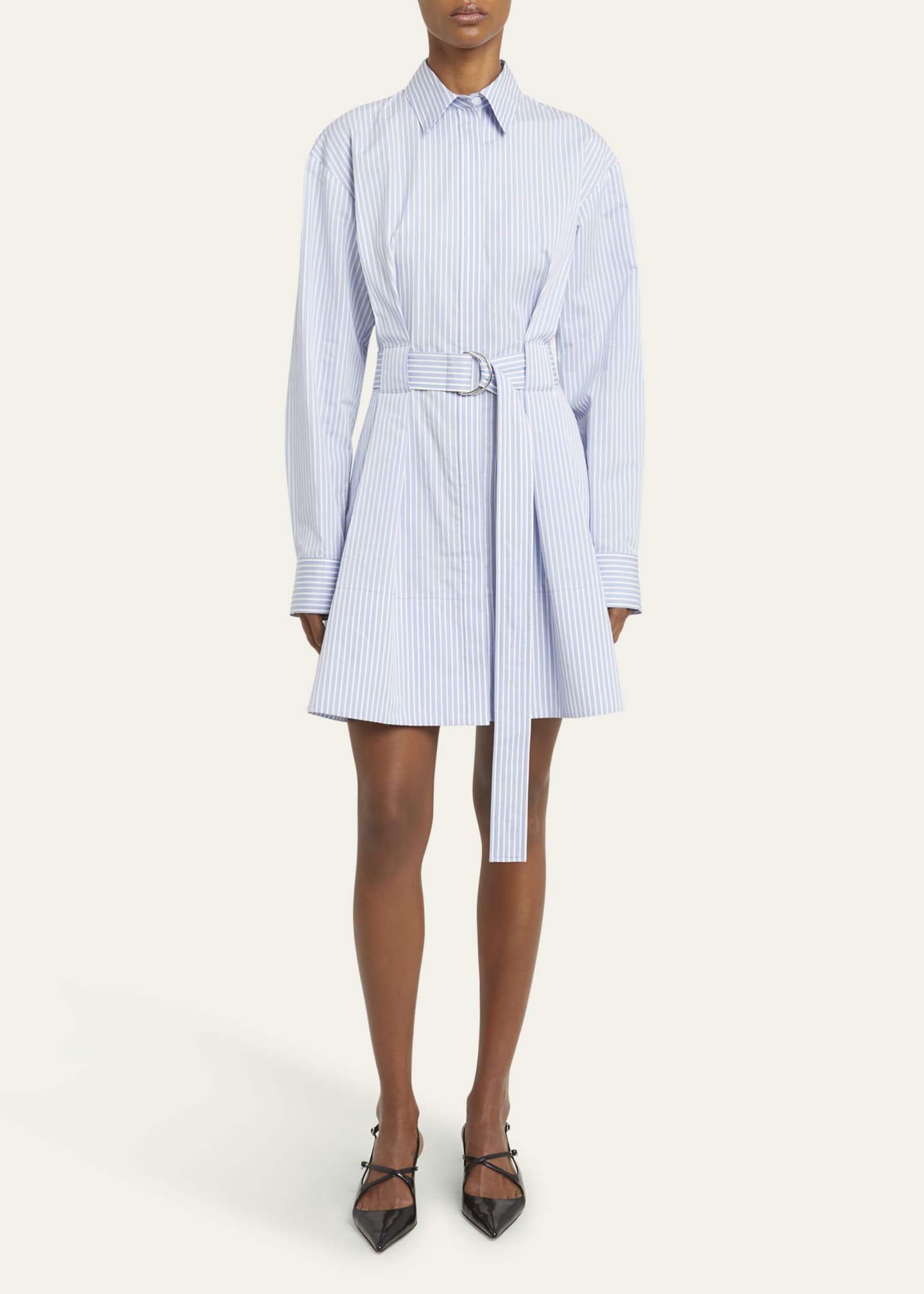Violan Stripe Belted Poplin Mini Dress - Thumbnail 2