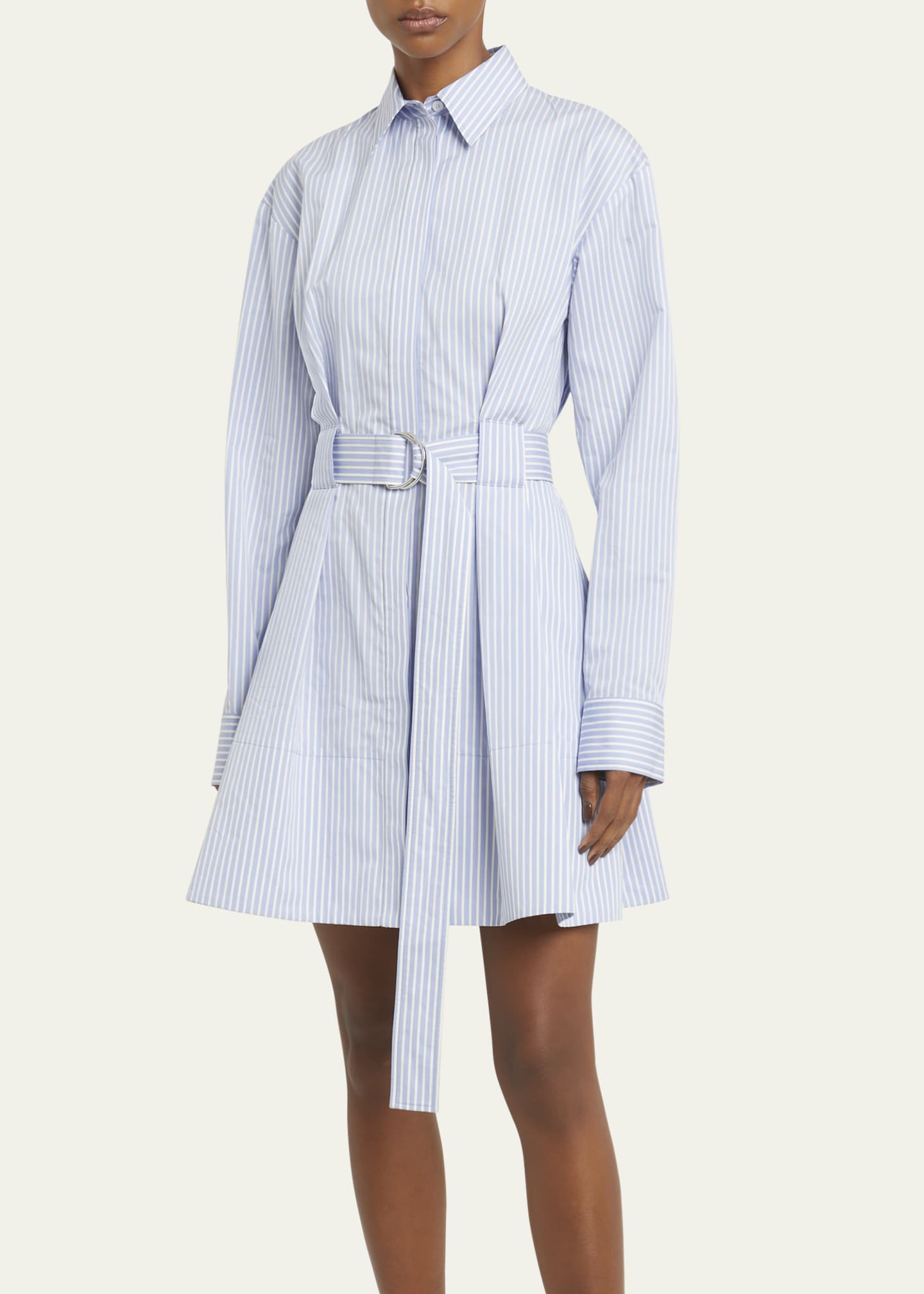 Violan Stripe Belted Poplin Mini Dress - Thumbnail 4