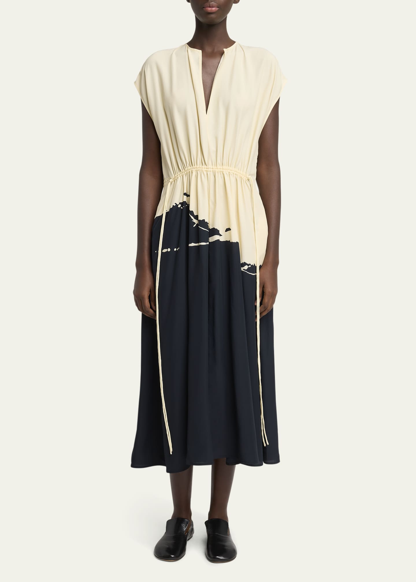 Proenza Schouler Ezra Printed Drawstring Midi Viscose Dress Image 2 of 5