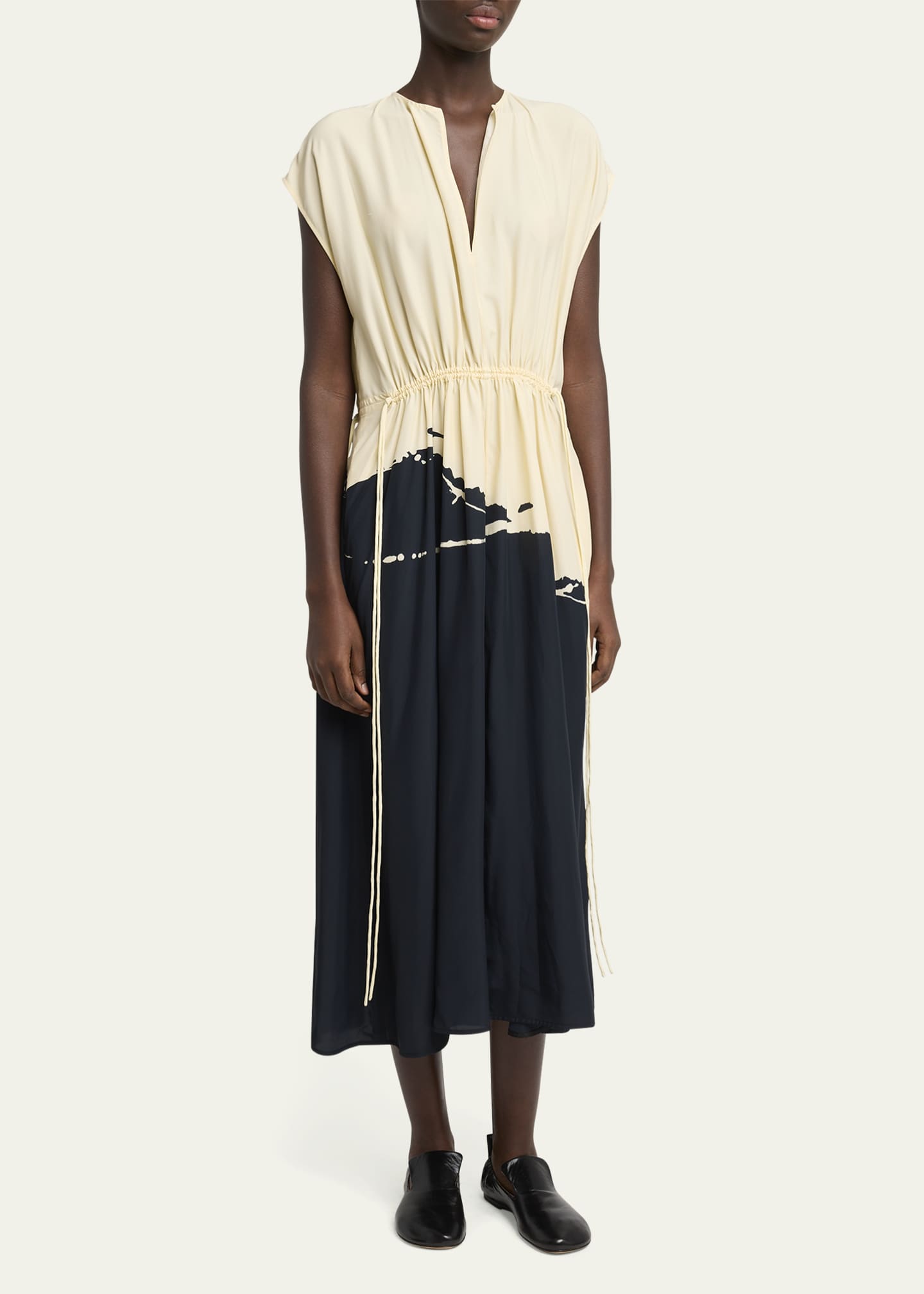 Proenza Schouler Ezra Printed Drawstring Midi Viscose Dress Image 4 of 5