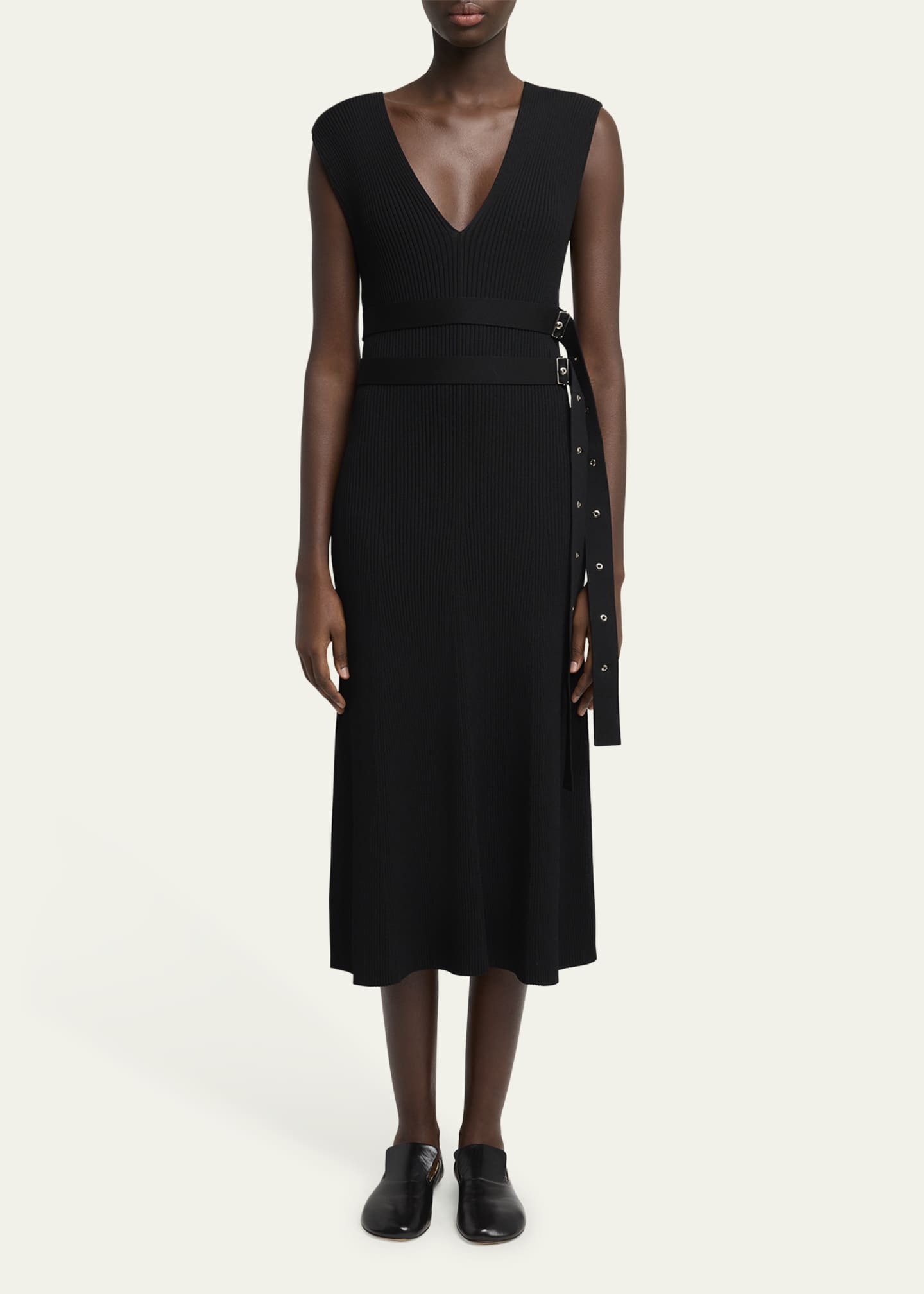 Proenza Schouler Madeline Rib-Knit Belted Midi Dress Image 2 of 5