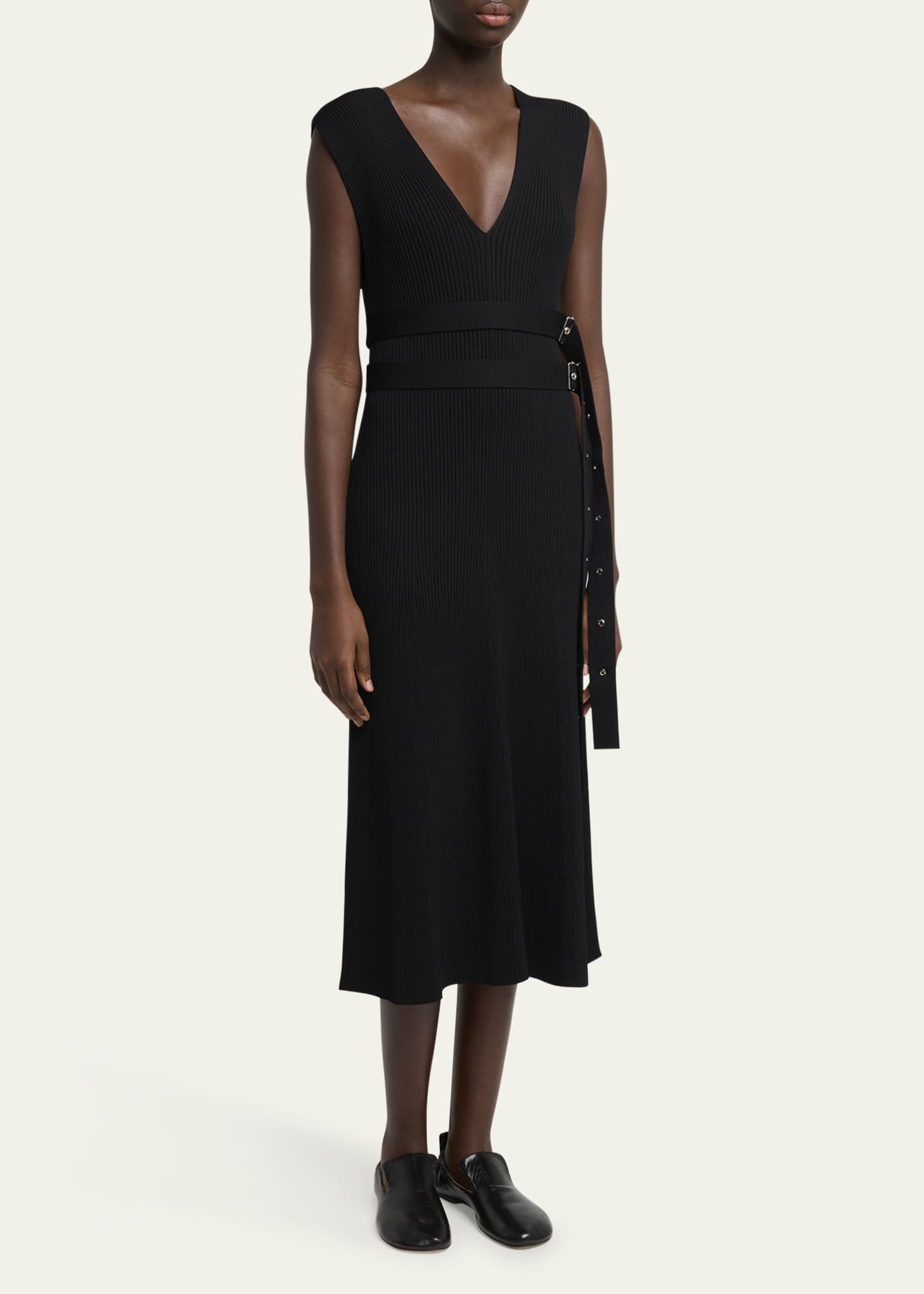 Proenza Schouler Madeline Rib-Knit Belted Midi Dress Image 4 of 5
