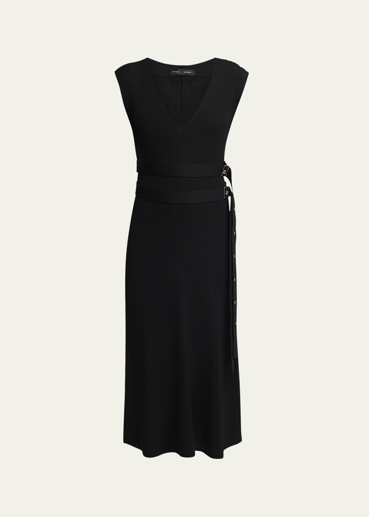 Proenza Schouler Madeline Rib-Knit Belted Midi Dress Image 1 of 5
