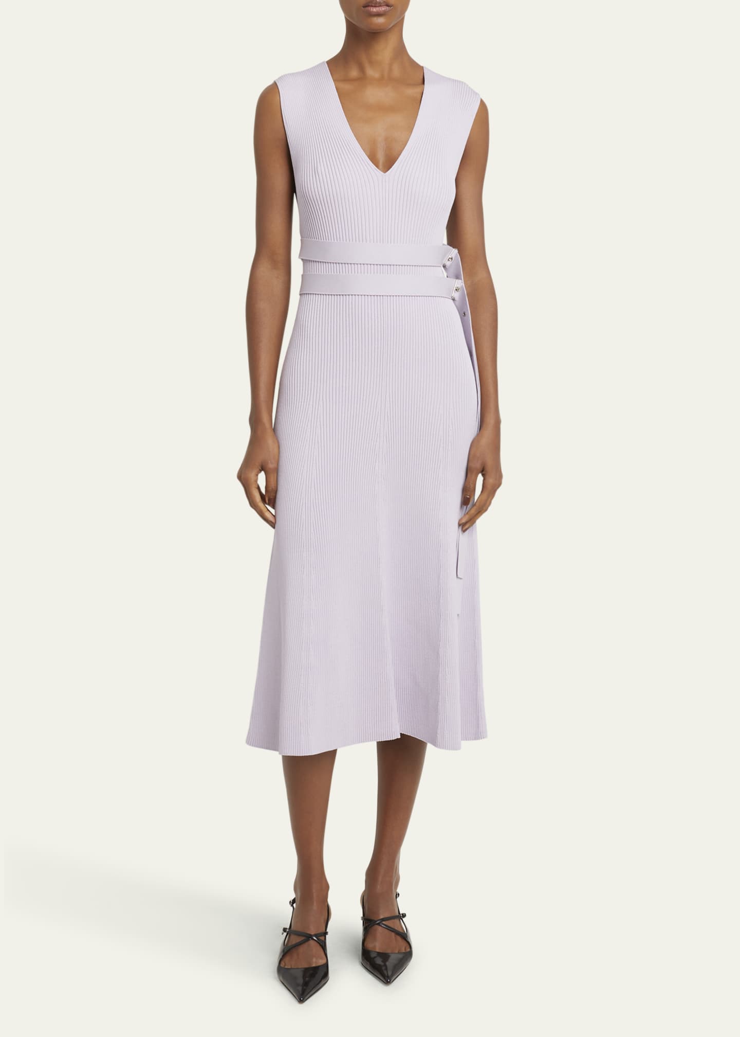 Proenza Schouler Madeline Rib-Knit Belted Midi Dress Image 2 of 5