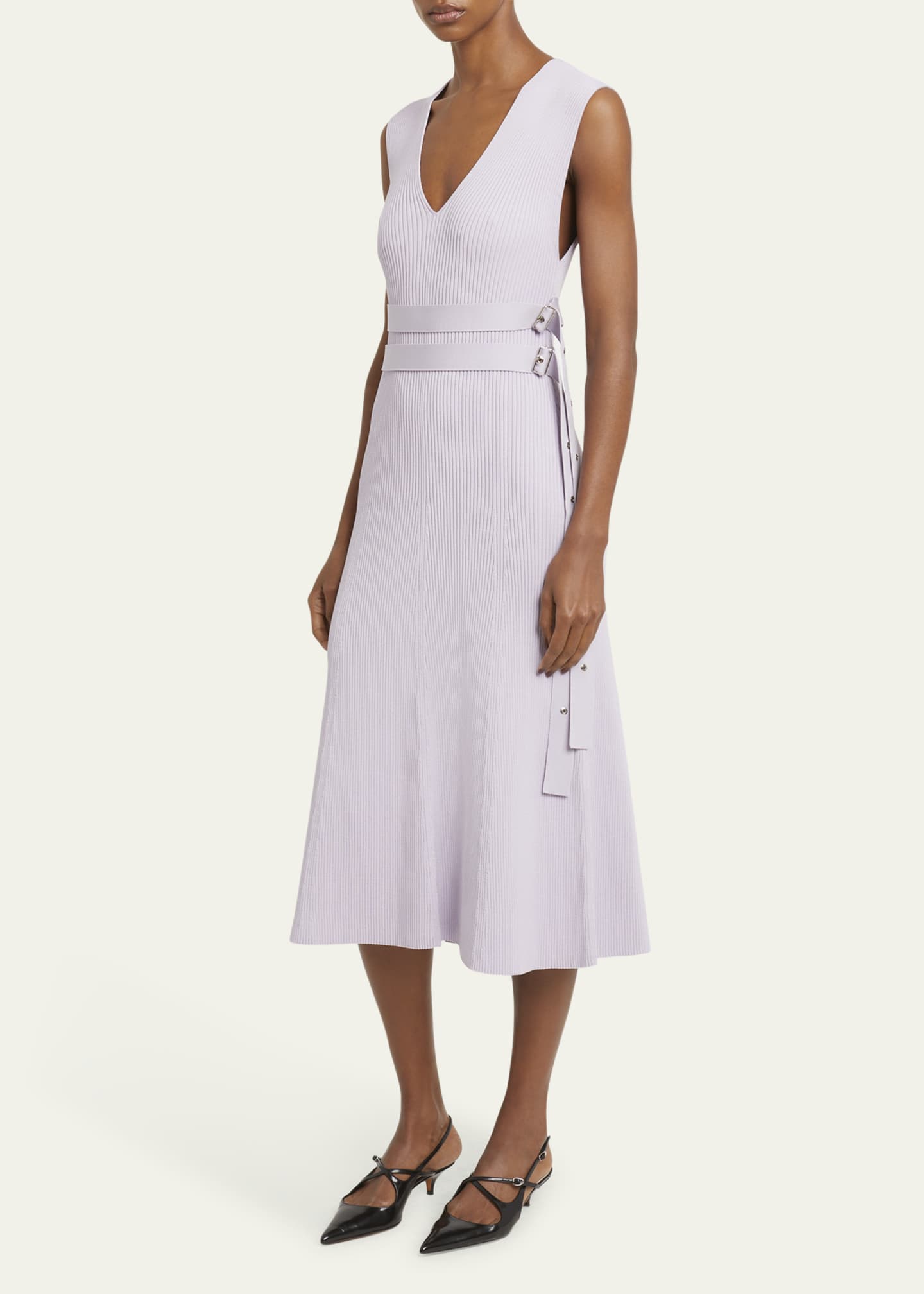 Proenza Schouler Madeline Rib-Knit Belted Midi Dress Image 4 of 5