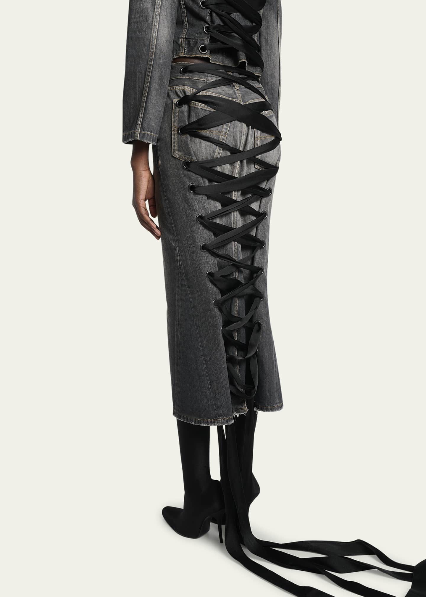 スカート BALENCIAGA LACE-UP DENIM SKIRT Balenciaga Lace-Up Denim Midi Skirt - Bergdorf Goodman