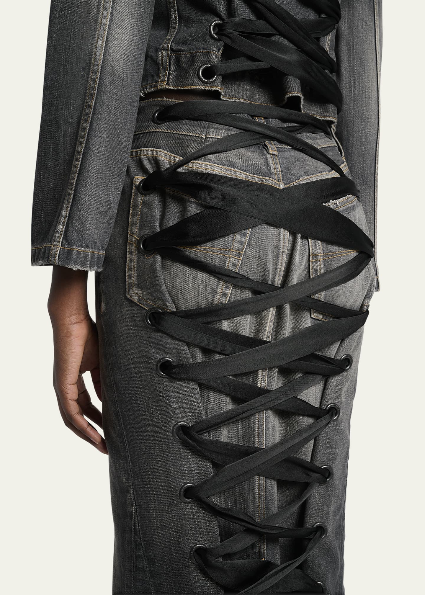 スカート BALENCIAGA LACE-UP DENIM SKIRT Balenciaga Lace-Up Denim Midi Skirt - Bergdorf Goodman