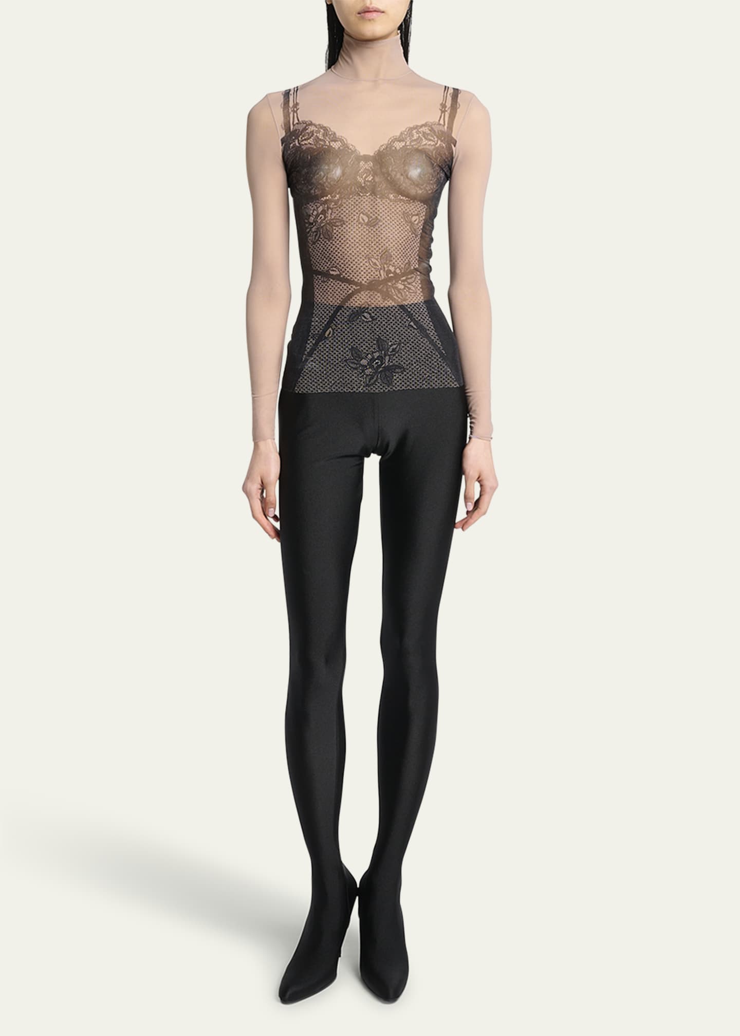 スーツ BALENCIAGA Balenciaga Trompe Oeil Lingerie Top Balenciaga Lingerie Trompe L'oeil Mesh Turtleneck Top