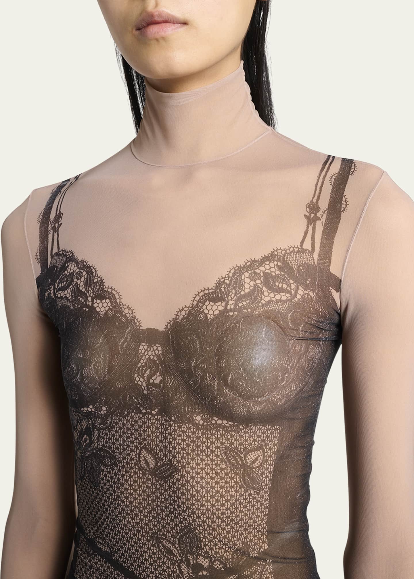 Balenciaga Lingerie Trompe L'oeil Mesh Turtleneck Top