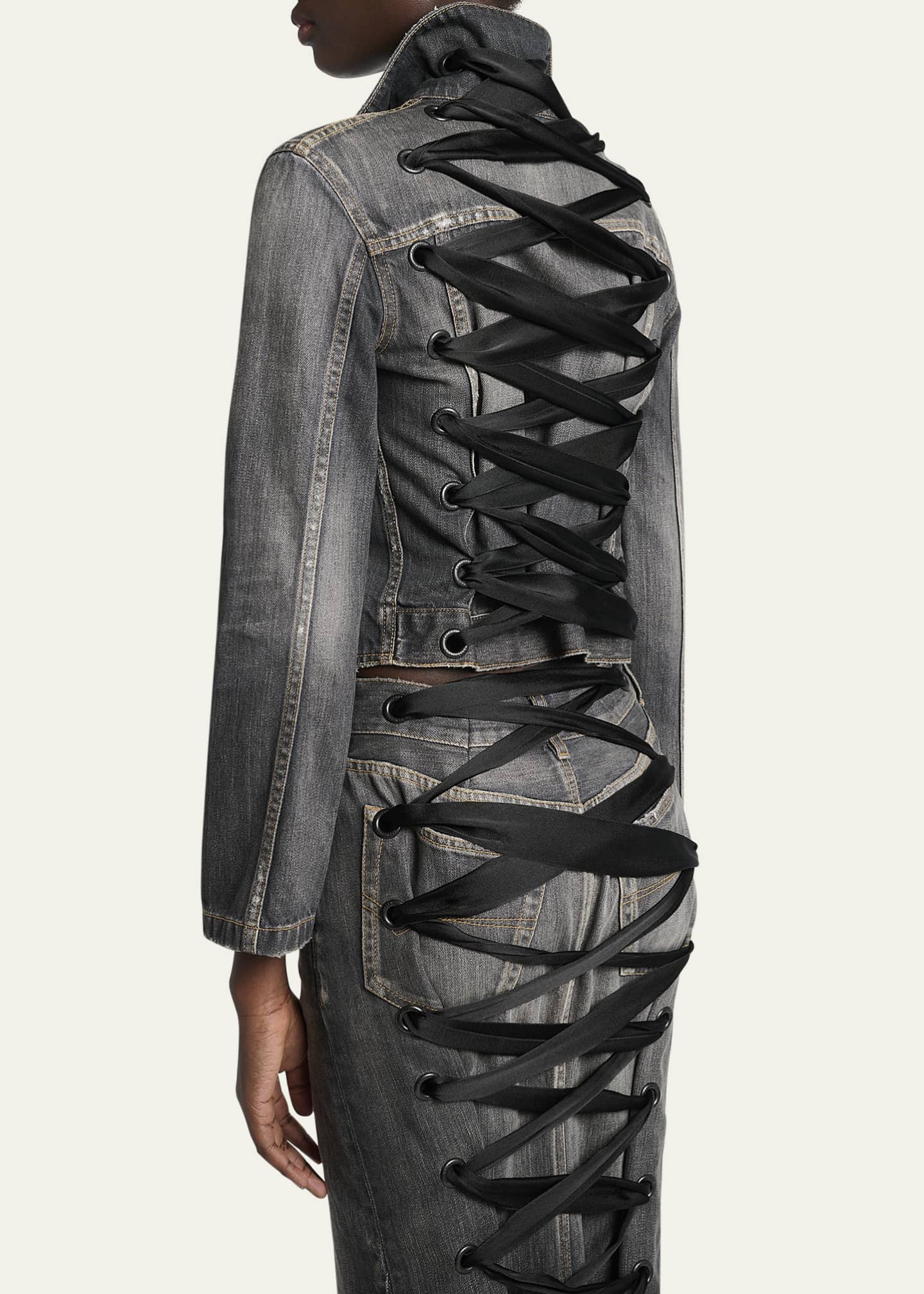 Balenciaga Lace-Up Denim Jacket Image 3 of 5