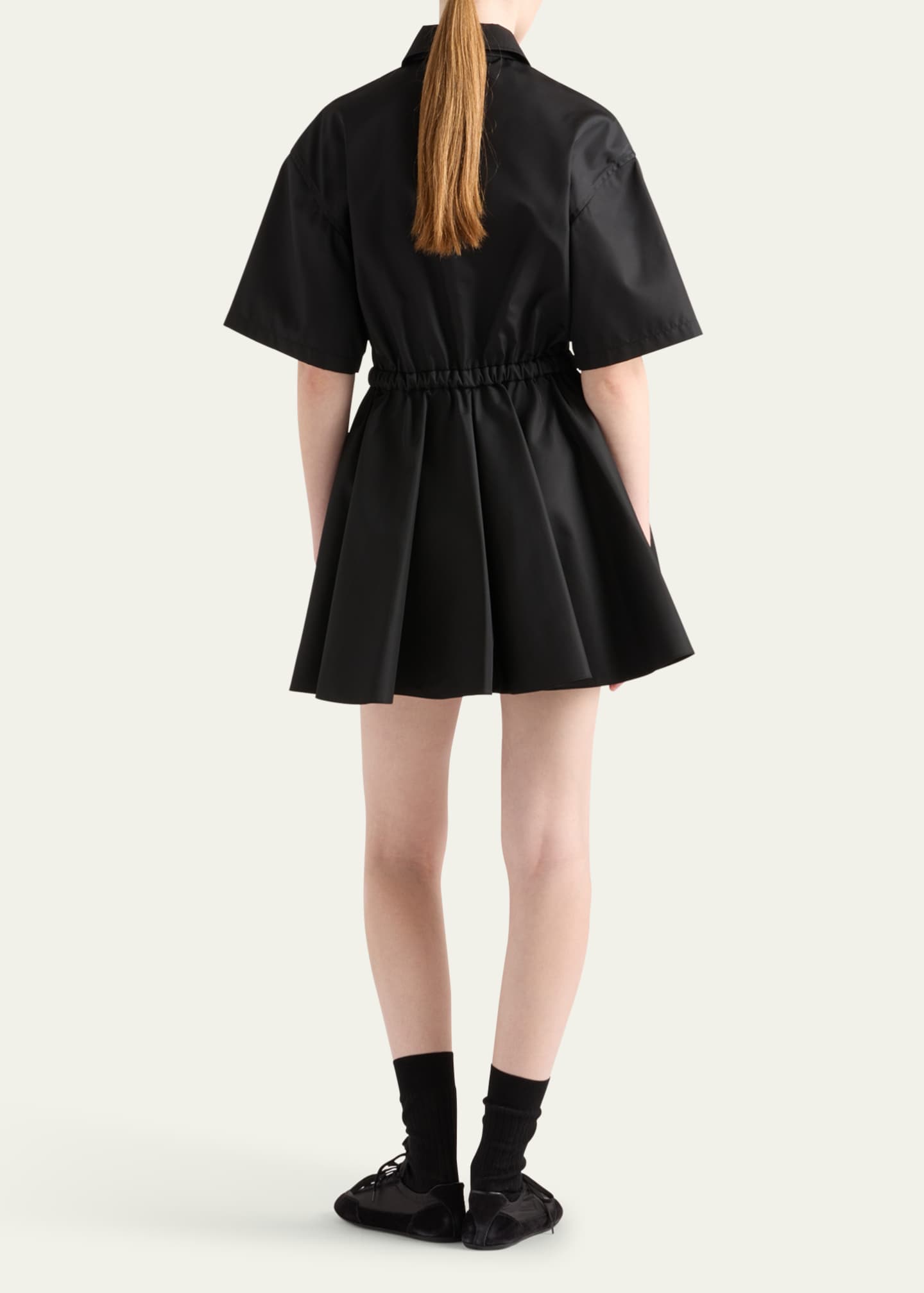 Prada Re-Nylon Drawstring Fit-Flare Mini Dress Image 3 of 4