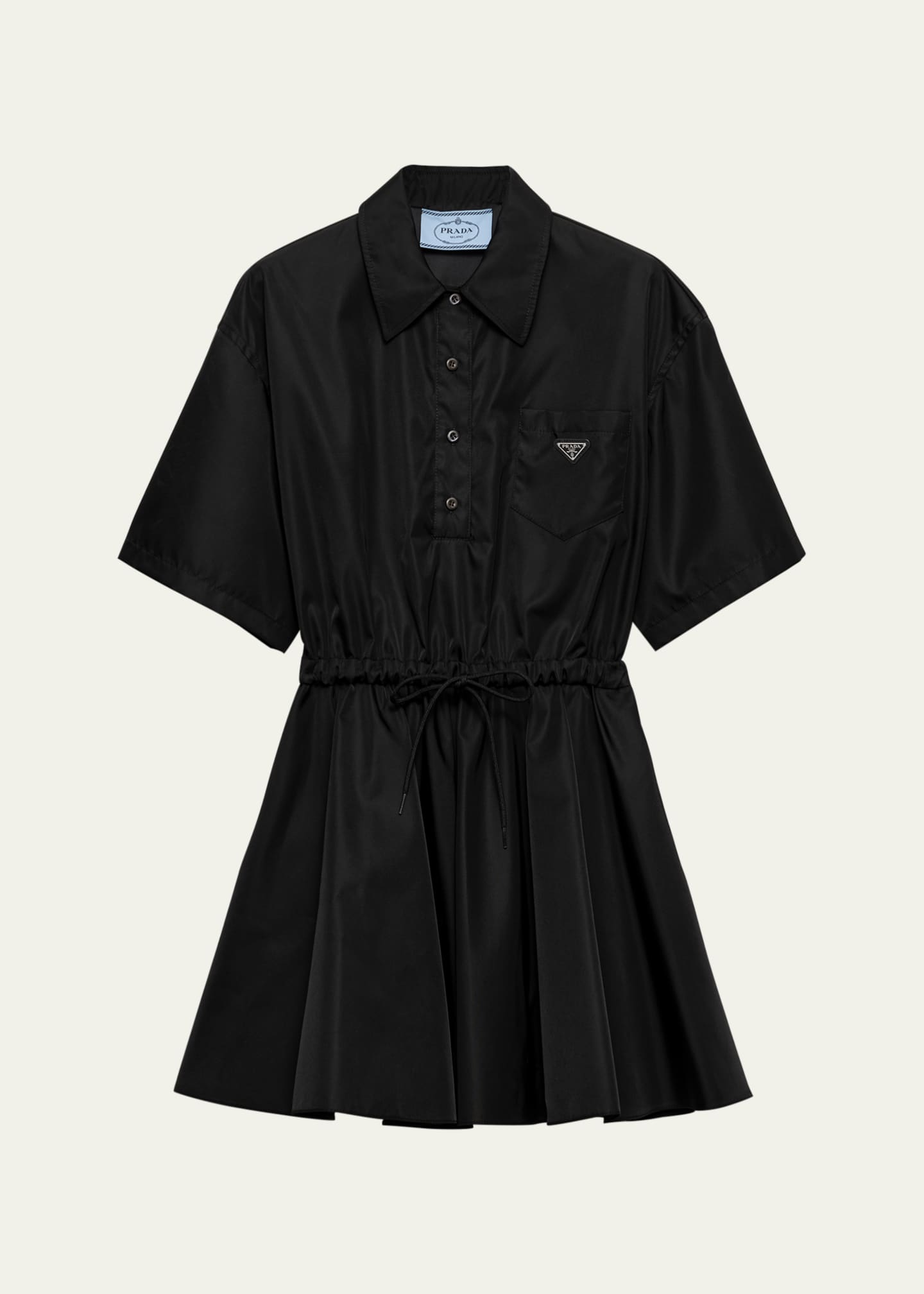 Prada Re-Nylon Drawstring Fit-Flare Mini Dress Image 1 of 4