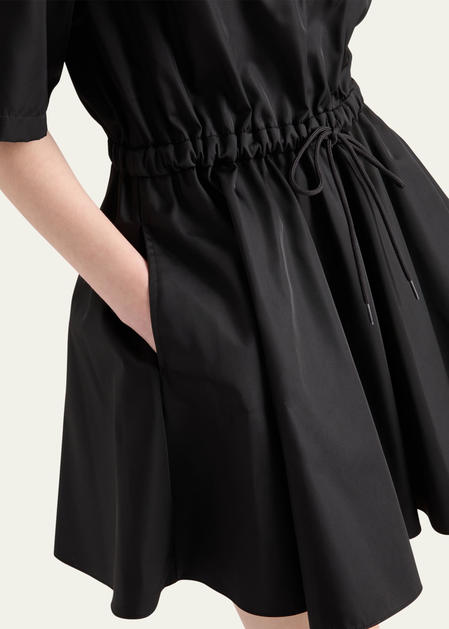 Prada Re-Nylon Drawstring Fit-Flare Mini Dress Image 4 of 4