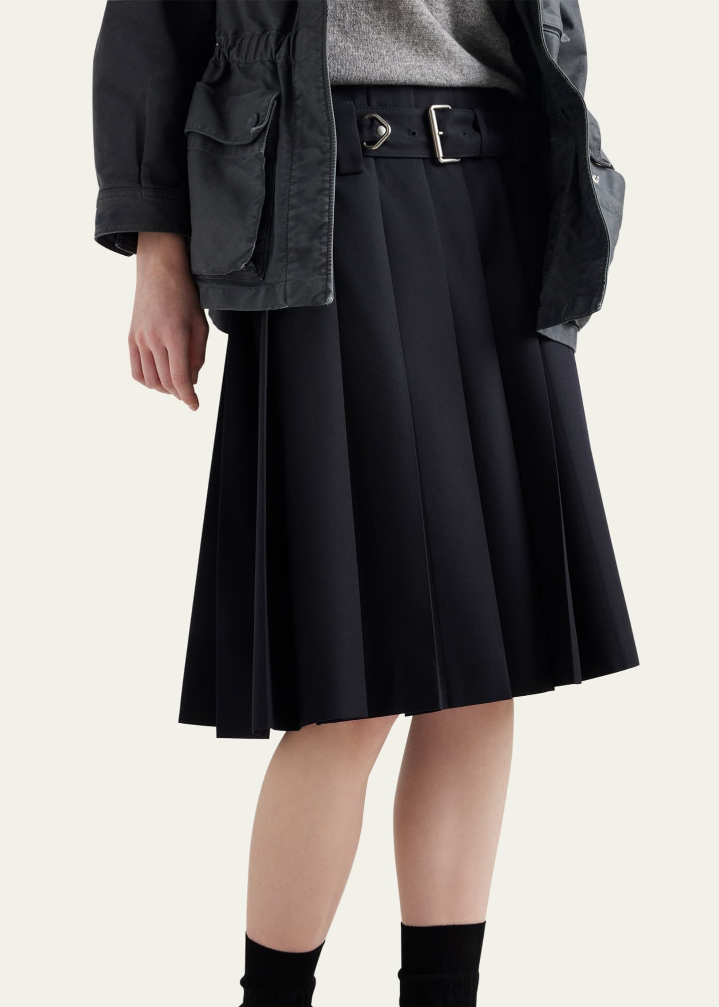 Prada Pleated Wool Belted Skirt Image 4 of 4