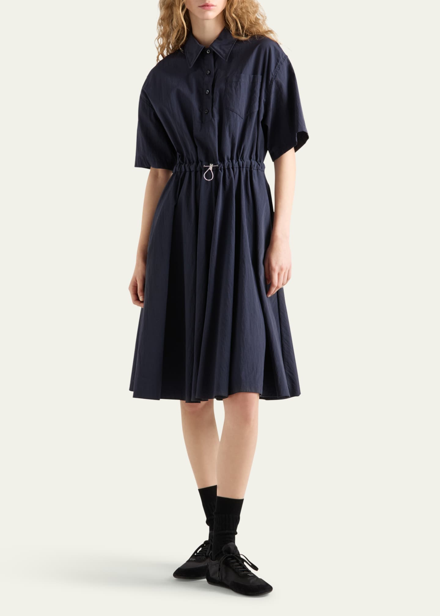 Prada Drawstring Pleated Midi Dress Image 2 of 3