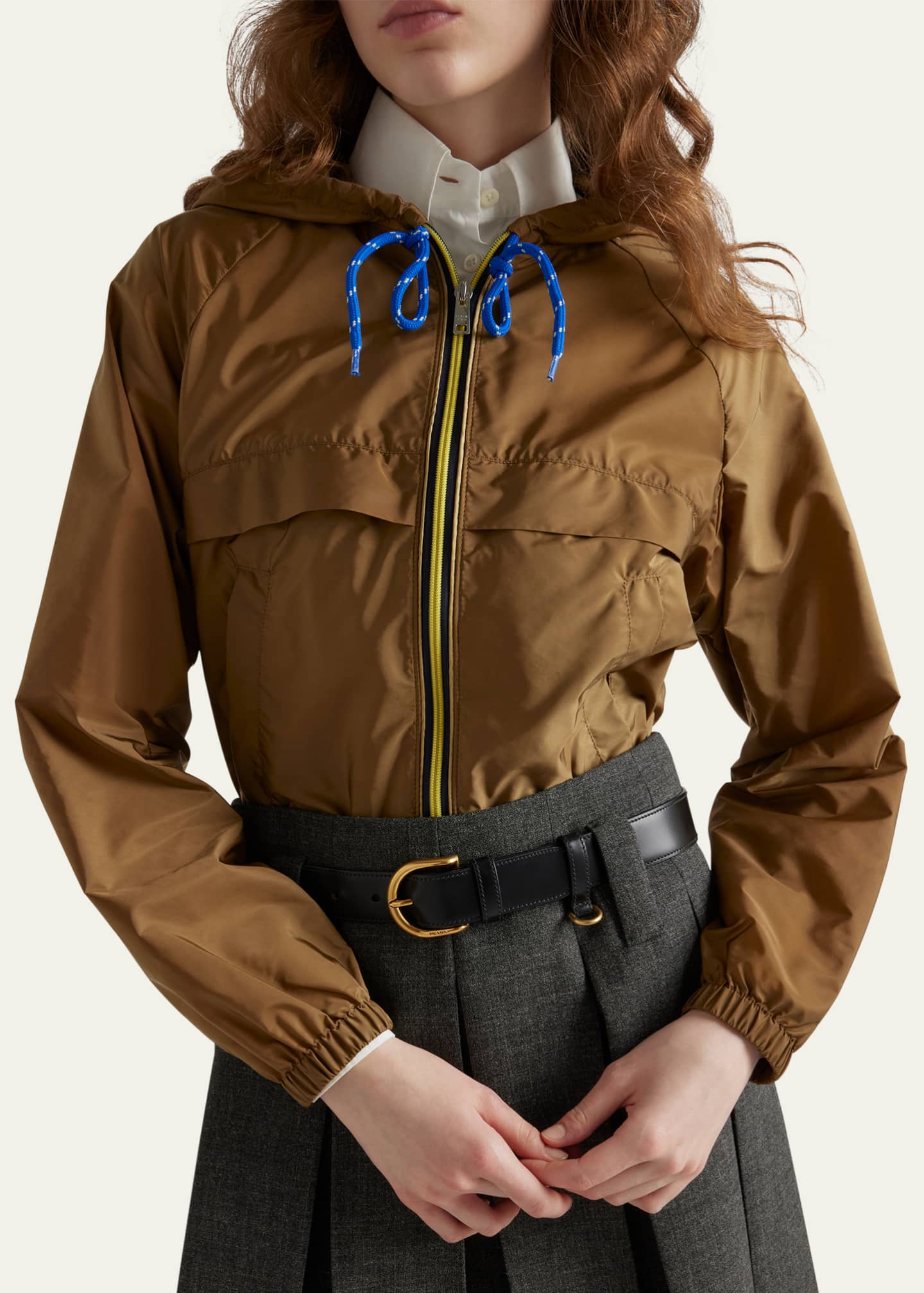 Prada Hooded Drawstring Zip-Up Jacket Image 4 of 4