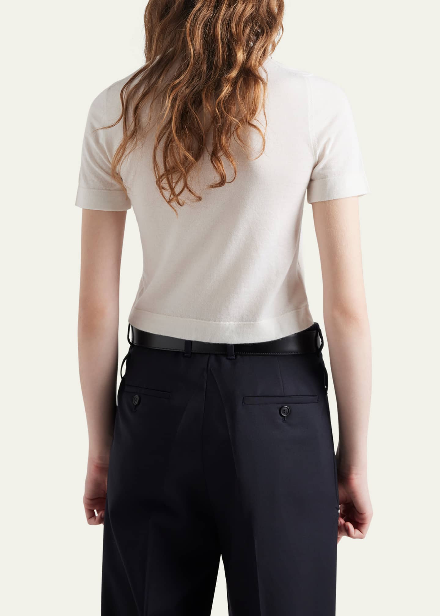 Prada Intarsia Logo Short-Sleeve Cashmere Tee Image 3 of 4