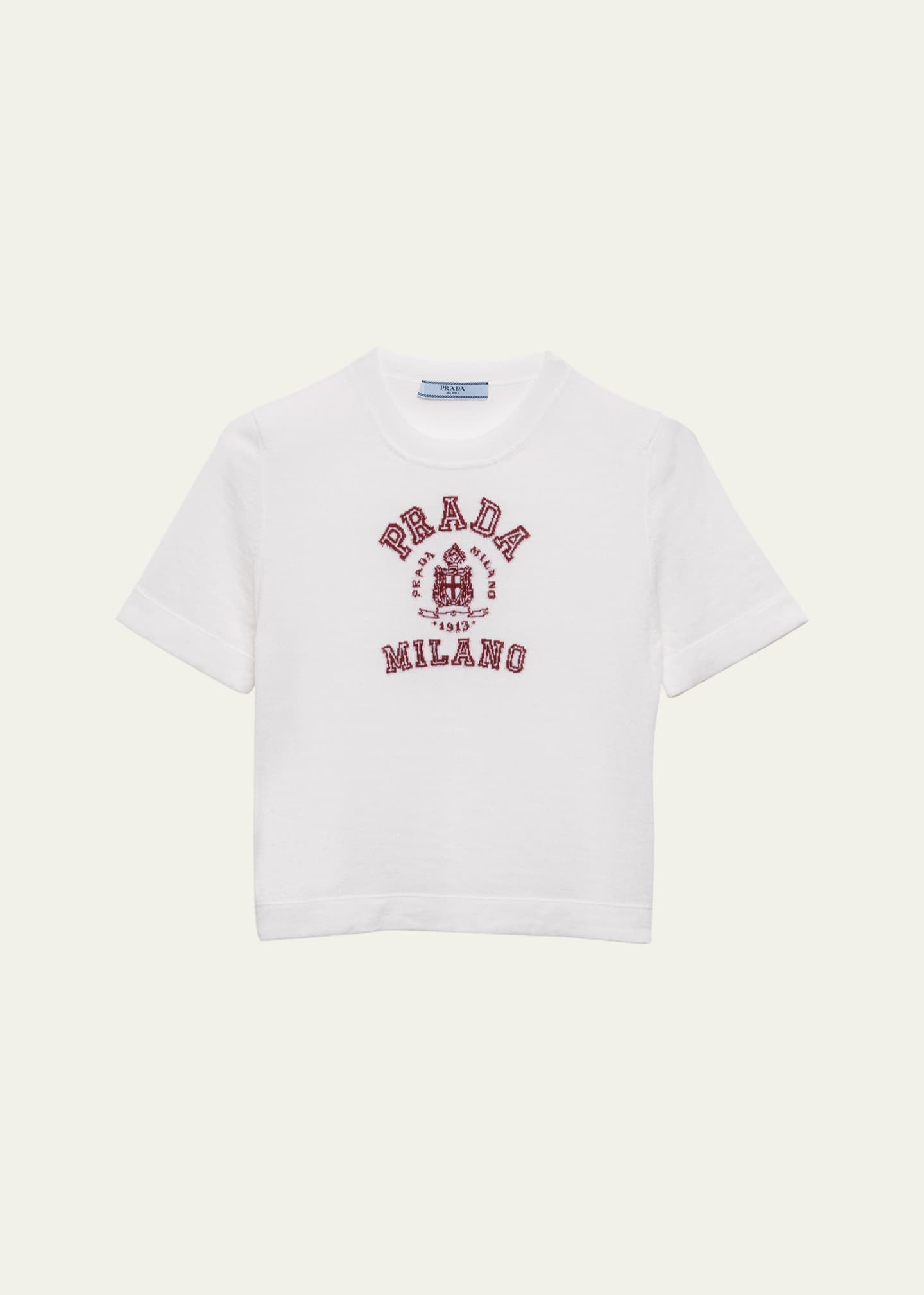 Prada Intarsia Logo Short-Sleeve Cashmere Tee Image 1 of 4