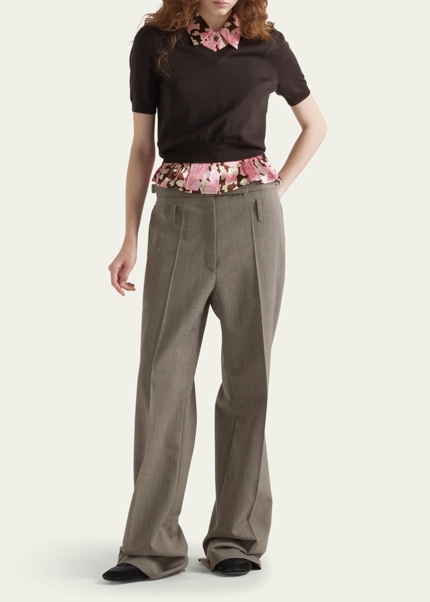 Prada V-Neck Short Sleeve Boxy Wool Sweater Image 2 of 4