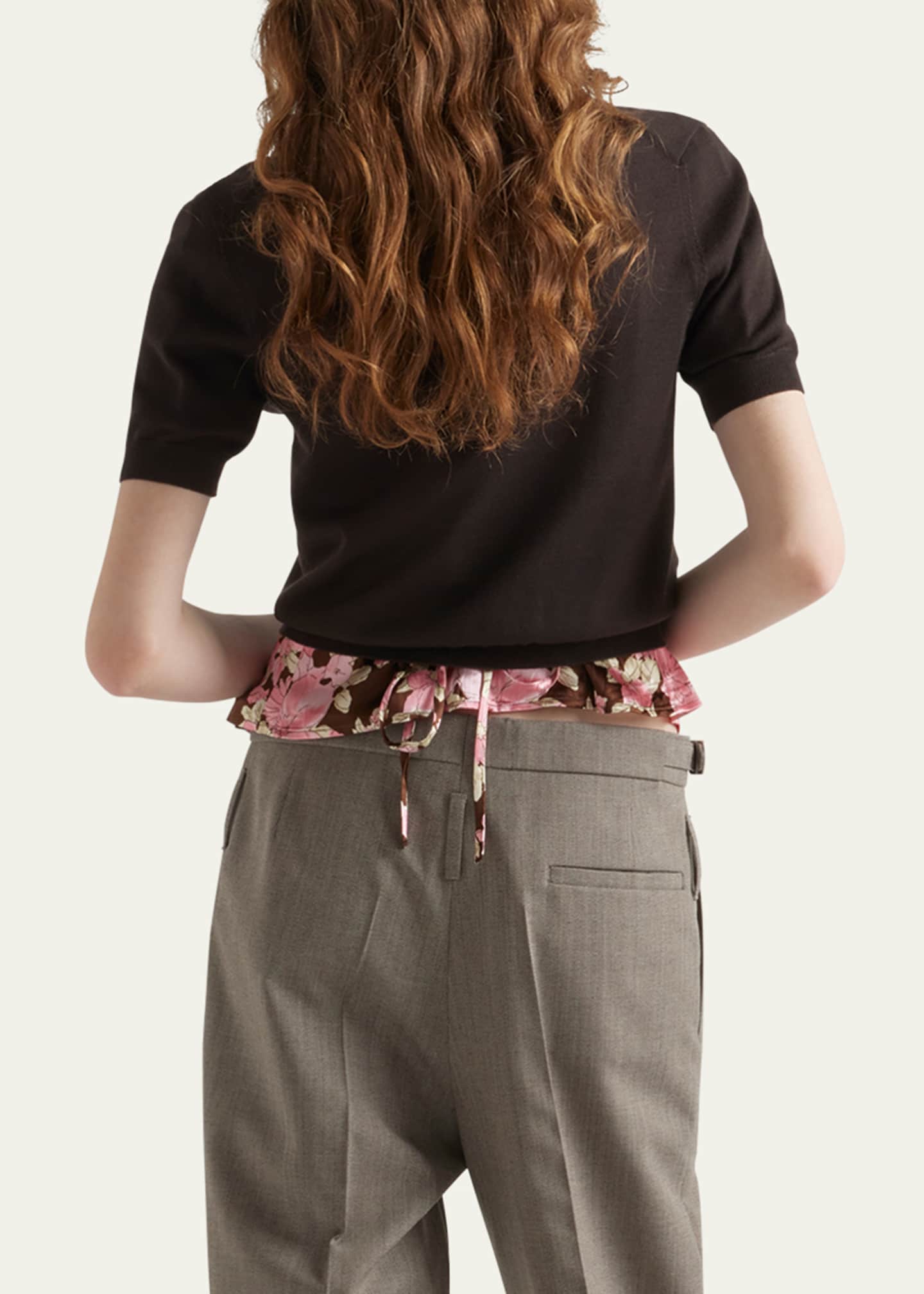 Prada V-Neck Short Sleeve Boxy Wool Sweater Image 3 of 4