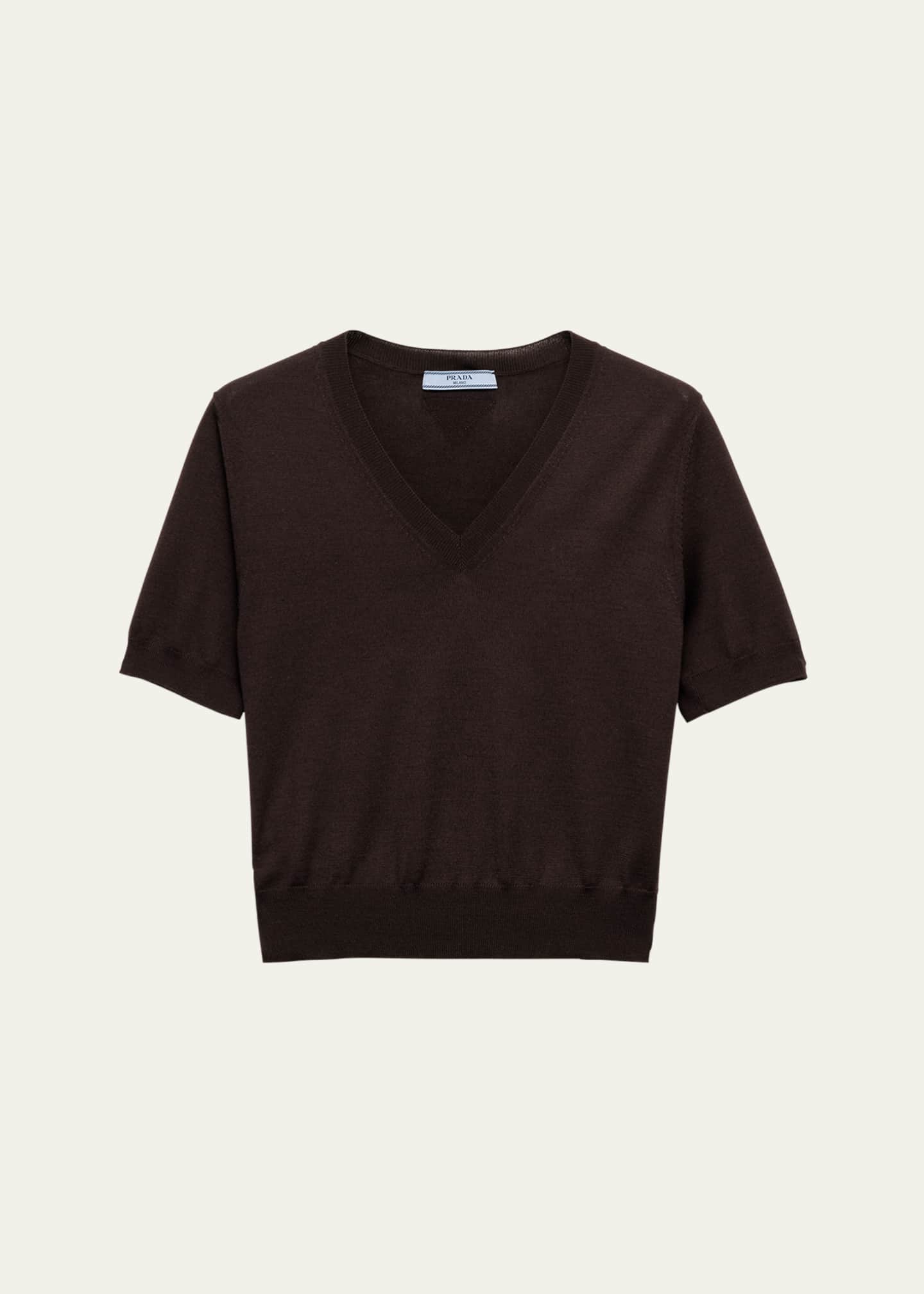 Prada V-Neck Short Sleeve Boxy Wool Sweater