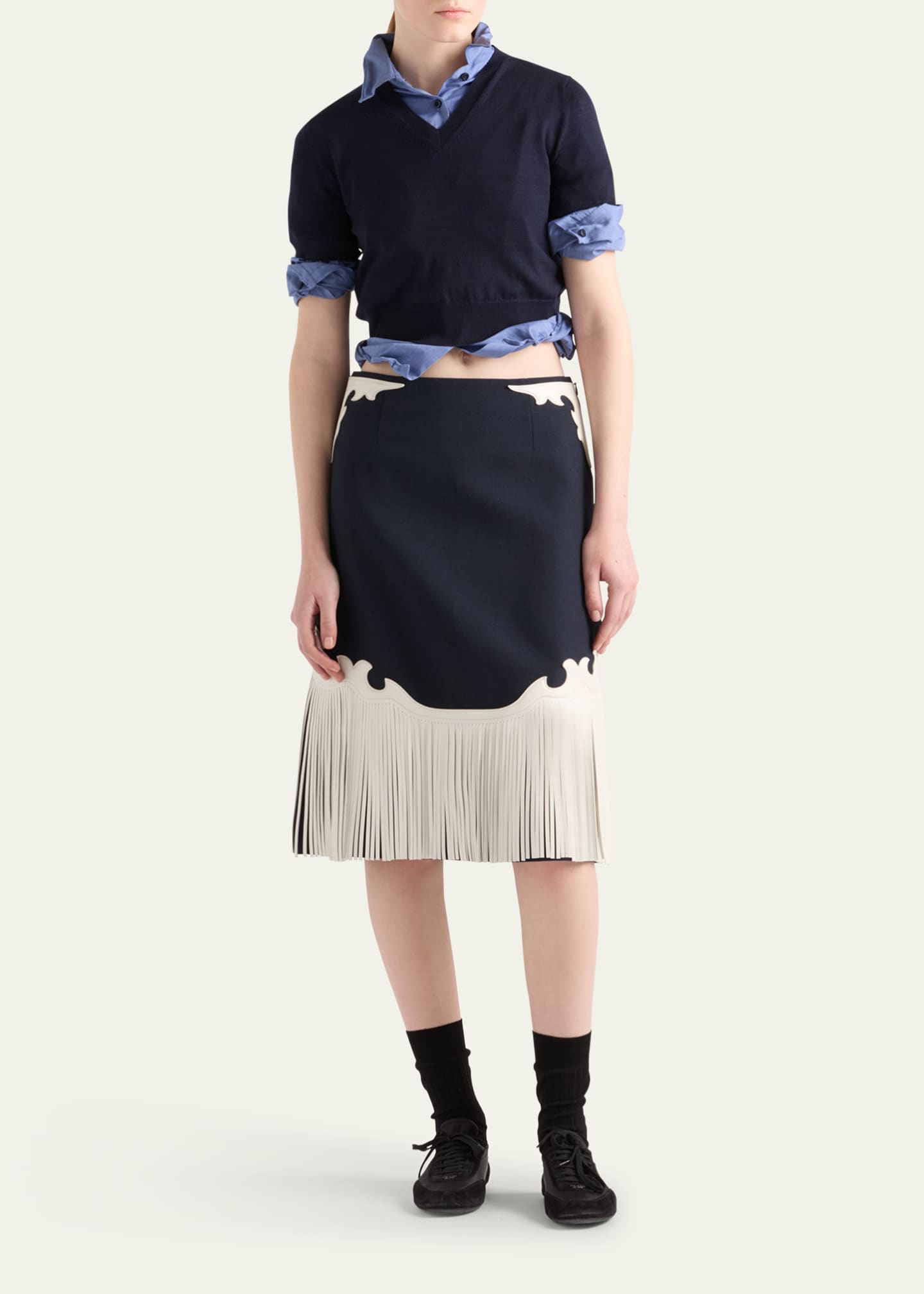 Prada V-Neck Short Sleeve Boxy Wool Sweater Image 2 of 4