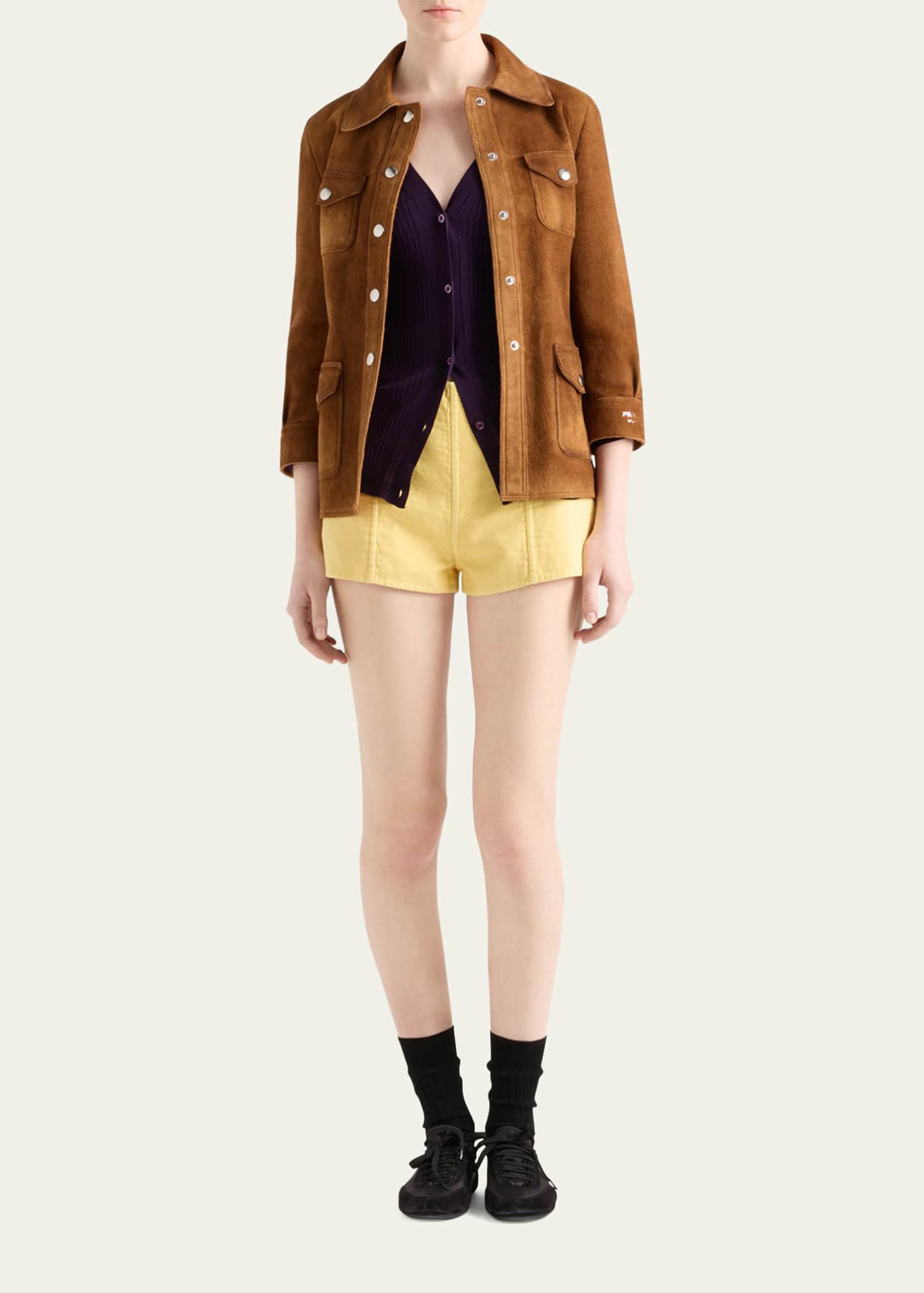 Prada Fitted Long-Sleeve Ribbed Cardigan Image 2 of 4