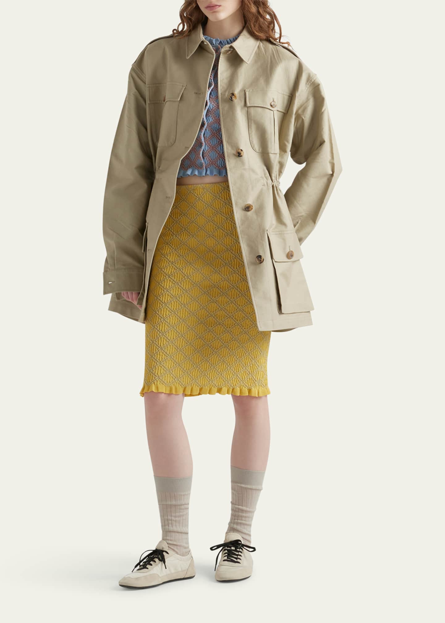 Prada Diamond Pattern Smocked Knit Skirt Image 2 of 5