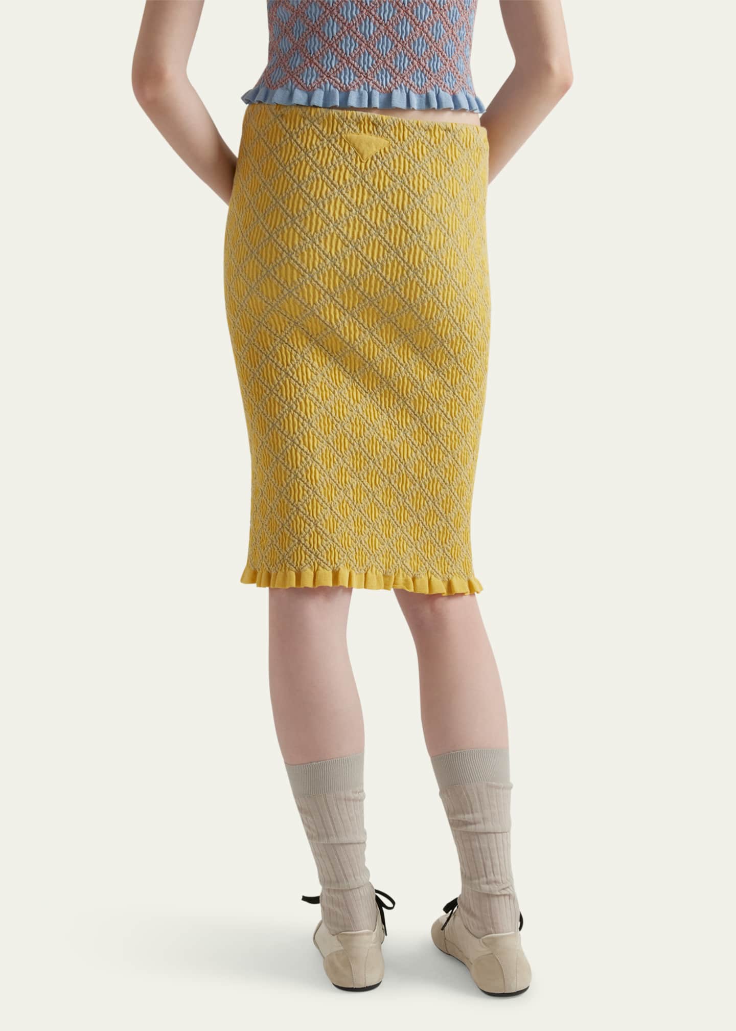 Prada Diamond Pattern Smocked Knit Skirt Image 3 of 5