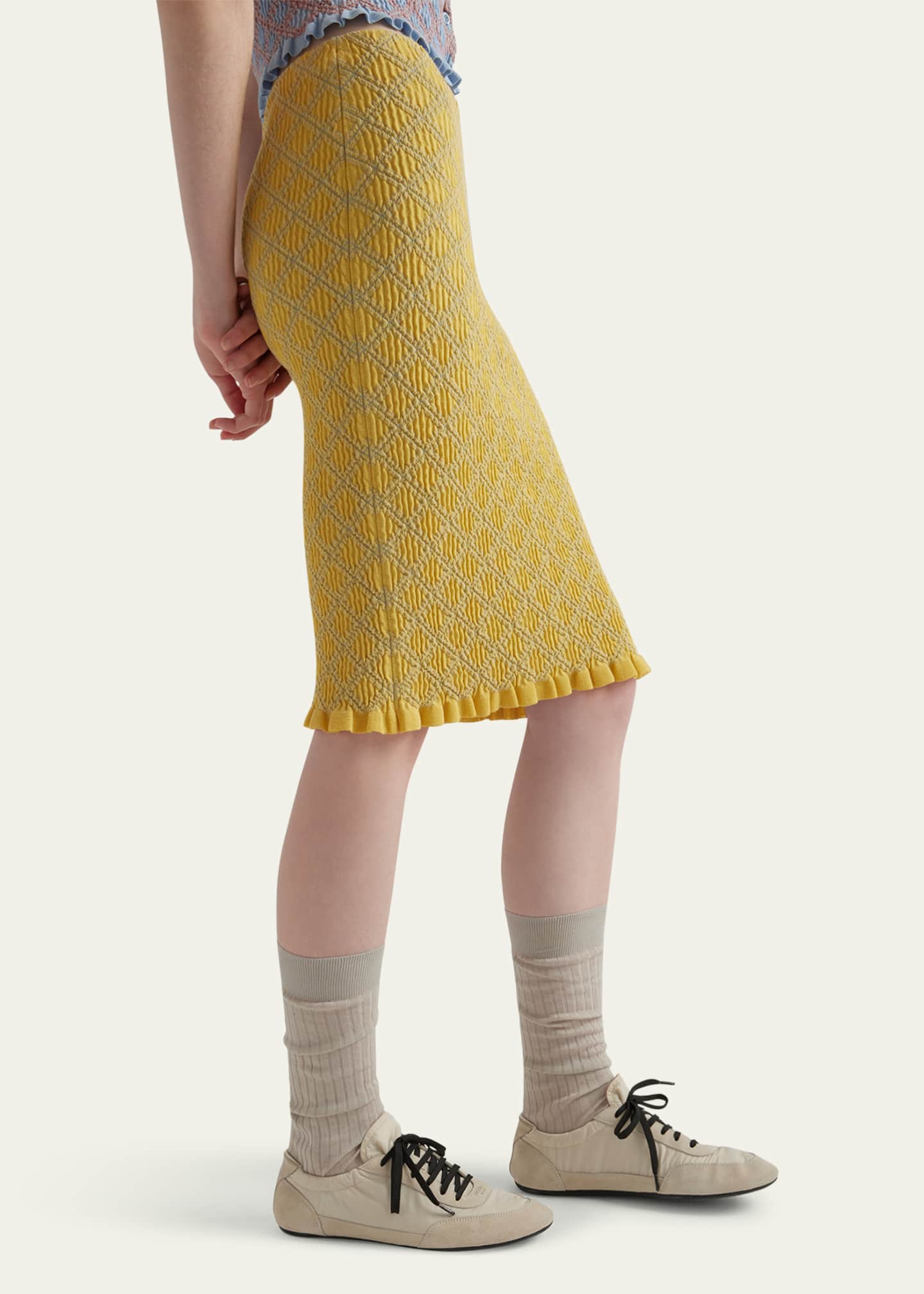 Prada Diamond Pattern Smocked Knit Skirt Image 4 of 5