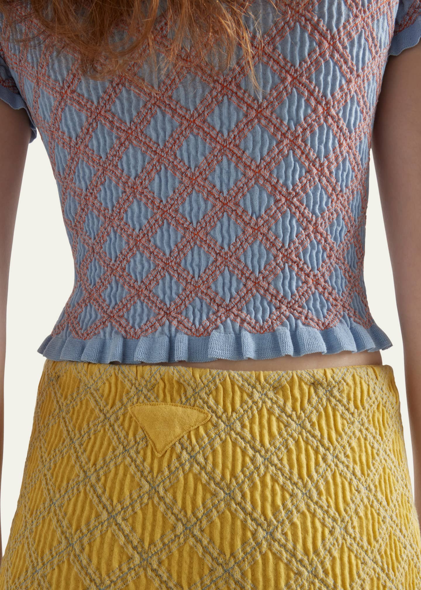 Prada Diamond Pattern Smocked Knit Skirt Image 5 of 5
