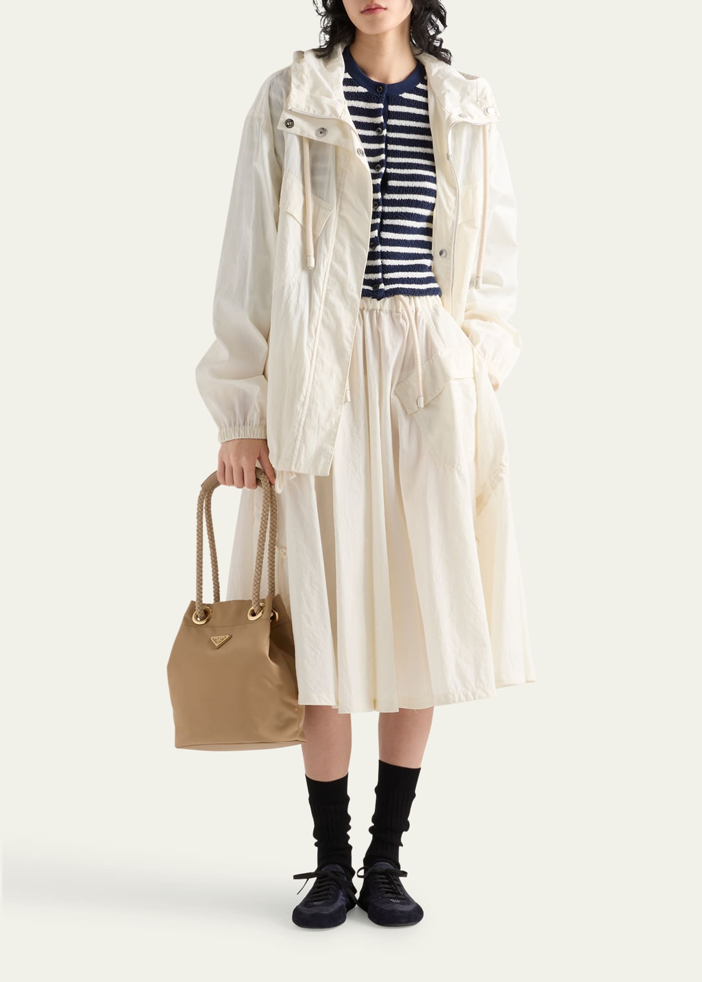 Prada Striped Three-Quarter Sleeve Knit Cardigan Image 2 of 3