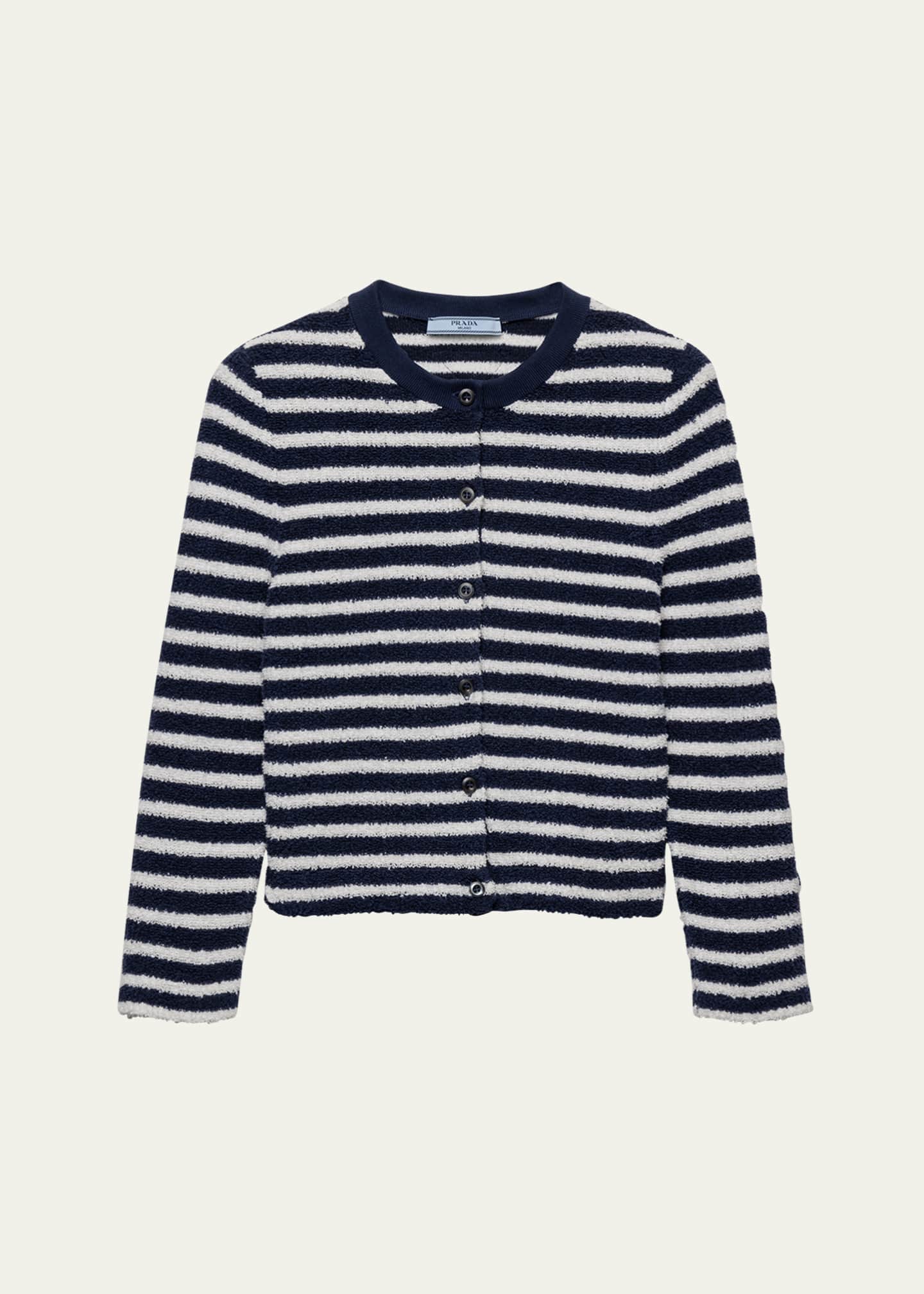 Prada Striped Three-Quarter Sleeve Knit Cardigan Image 1 of 3