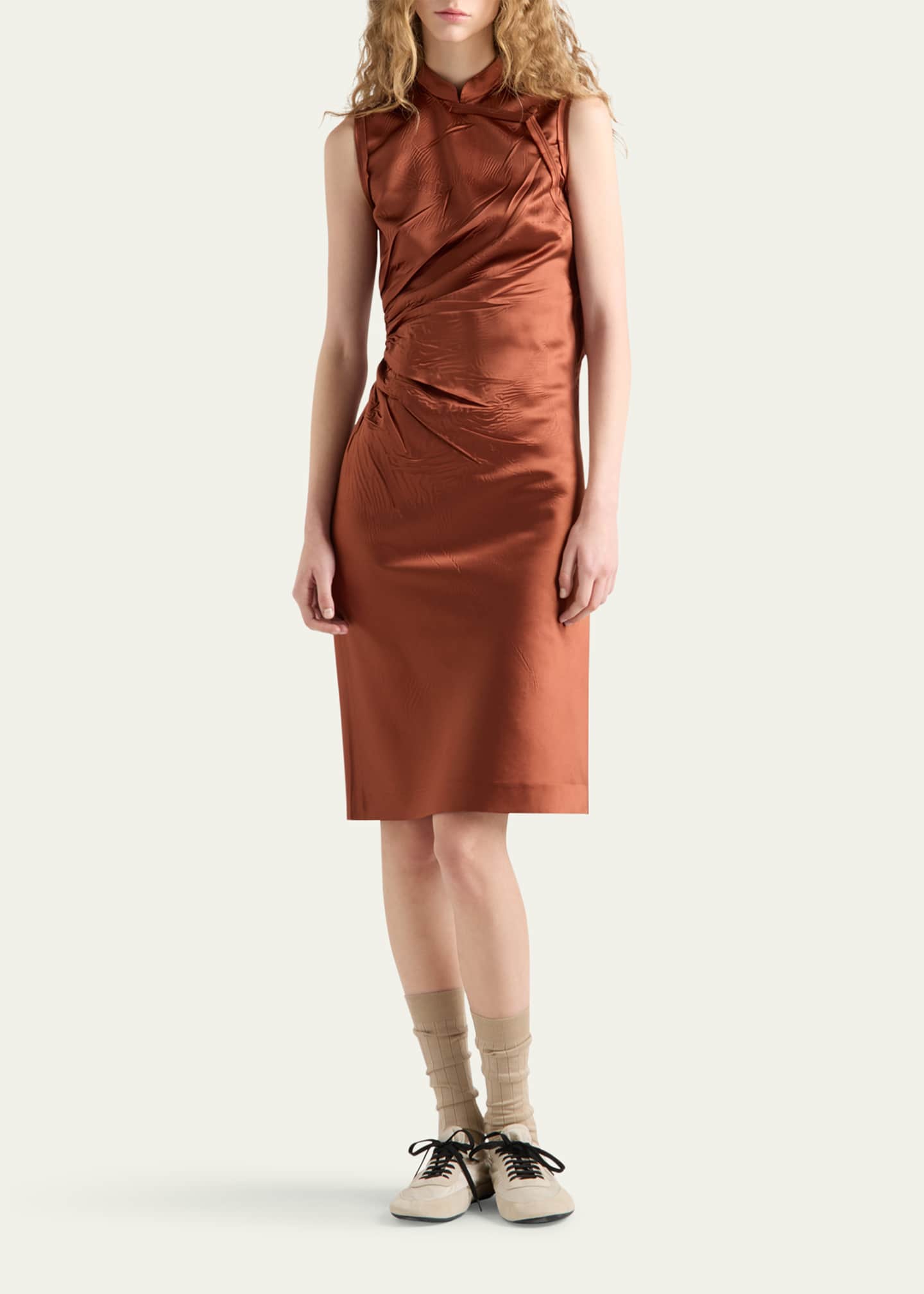 Prada Ruched Satin Silk Dress Image 2 of 4