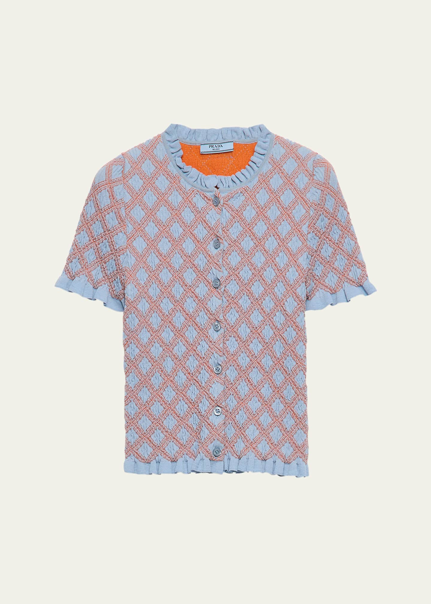 Smocked Knit Diamond-Embroidered Top