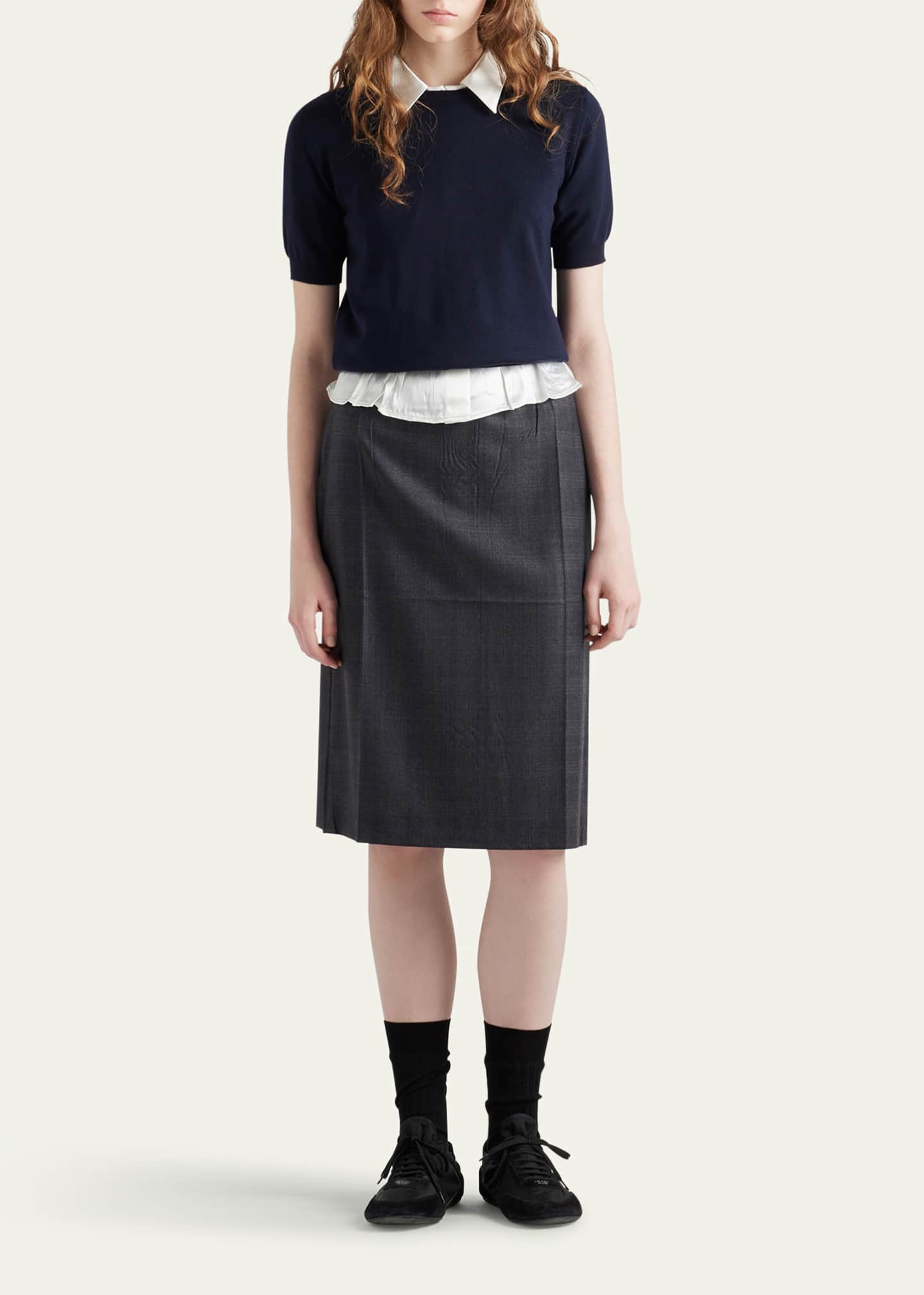 Prada Fantasia 130s Plaid Midi Skirt Image 2 of 4