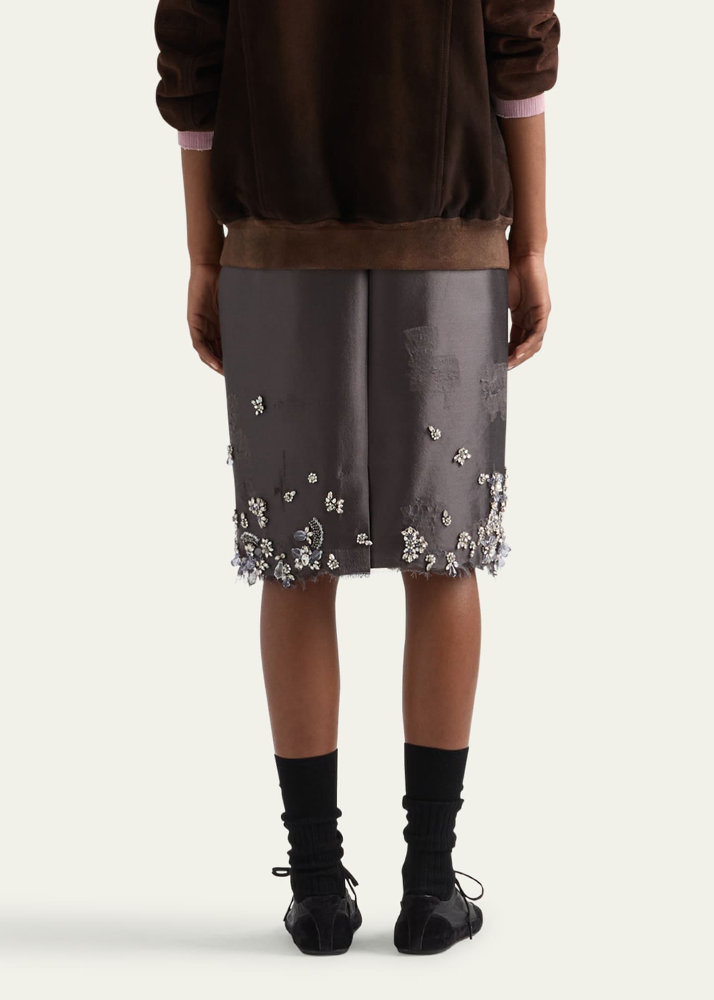 Prada Crystal Distressed Wool Midi Skirt - Bergdorf Goodman