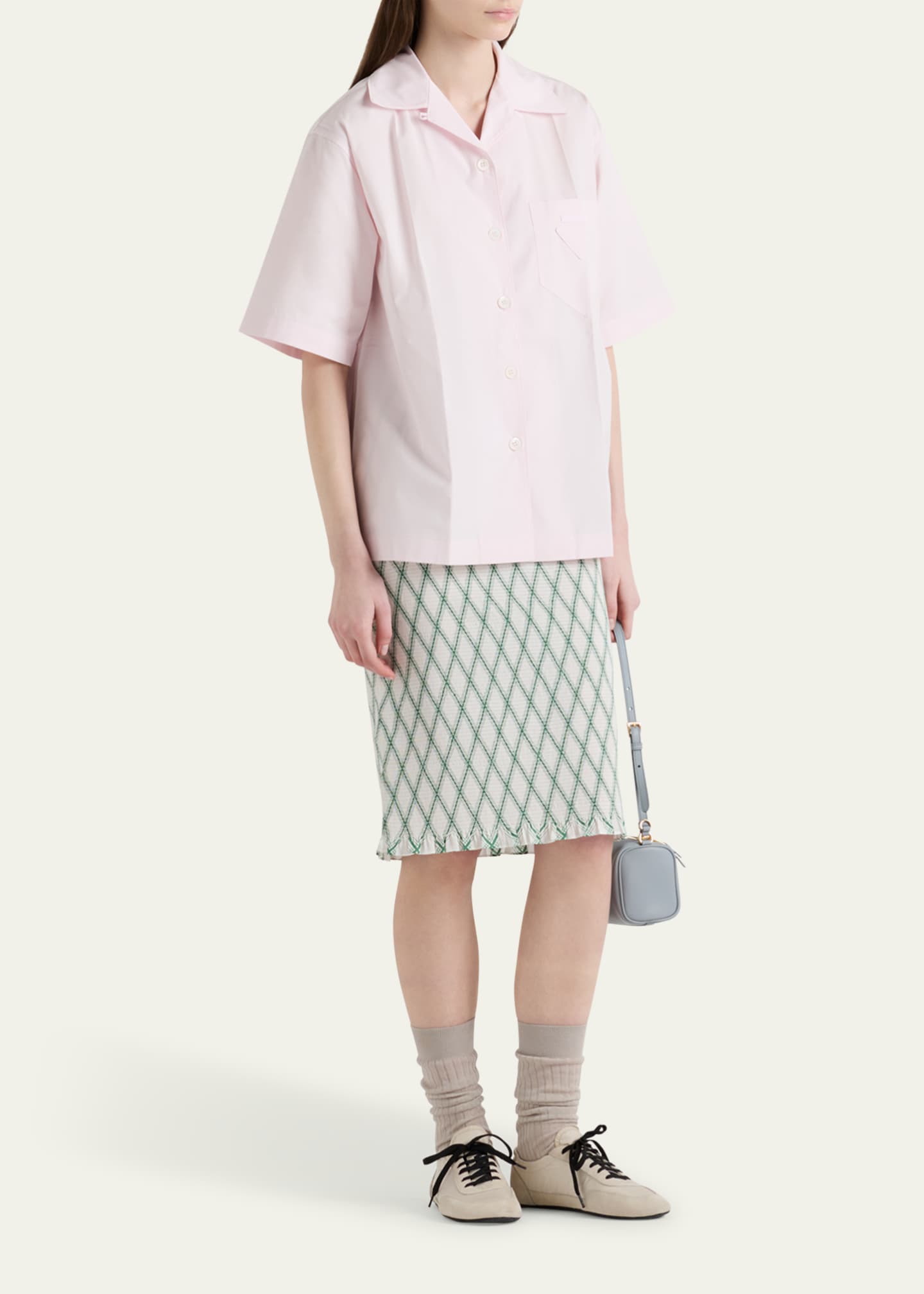 Prada Diamond Smocked Midi Skirt Image 2 of 3