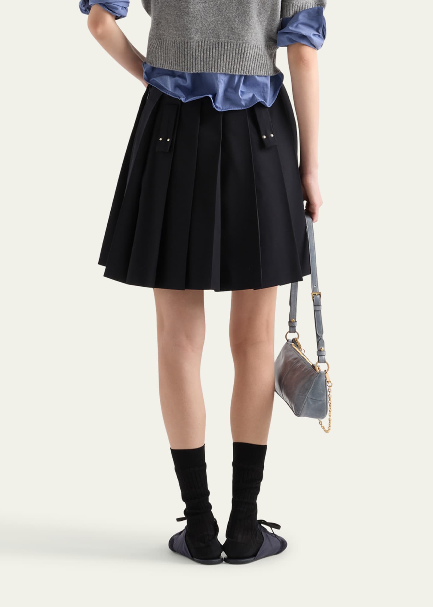 Prada Pleated Metal Ring Mini Wool Skirt Image 3 of 3