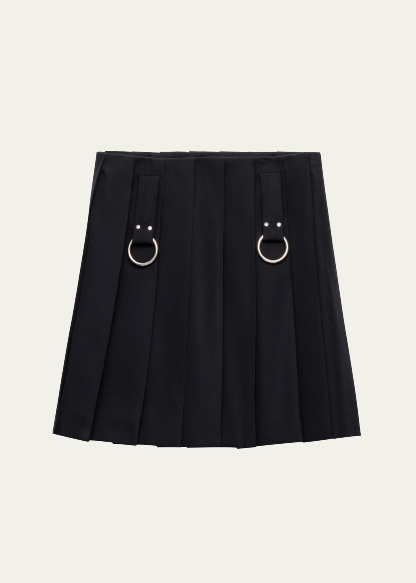 Prada Pleated Metal Ring Mini Wool Skirt Image 1 of 3