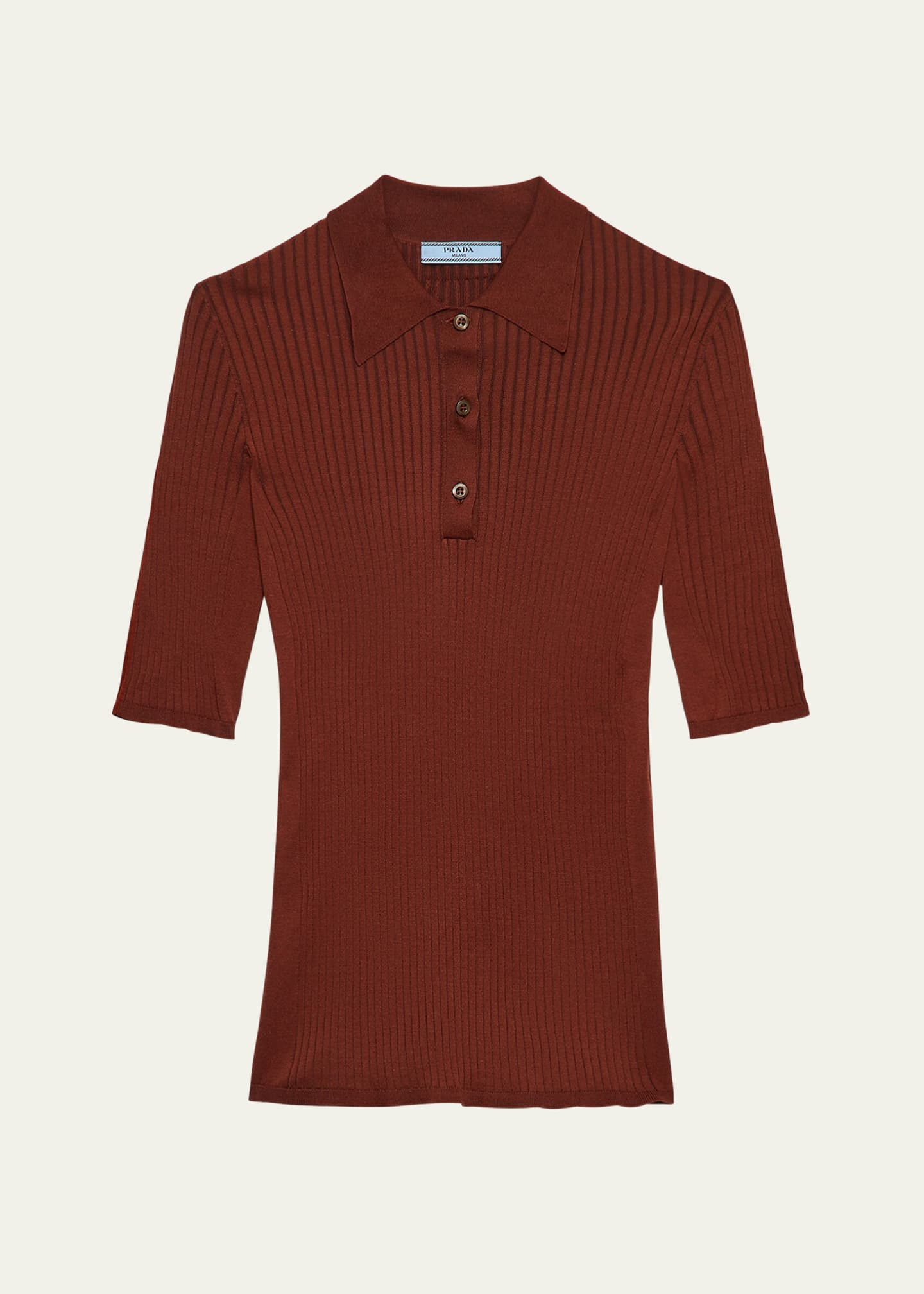 Prada Fitted Rib Knit Polo - Bergdorf Goodman